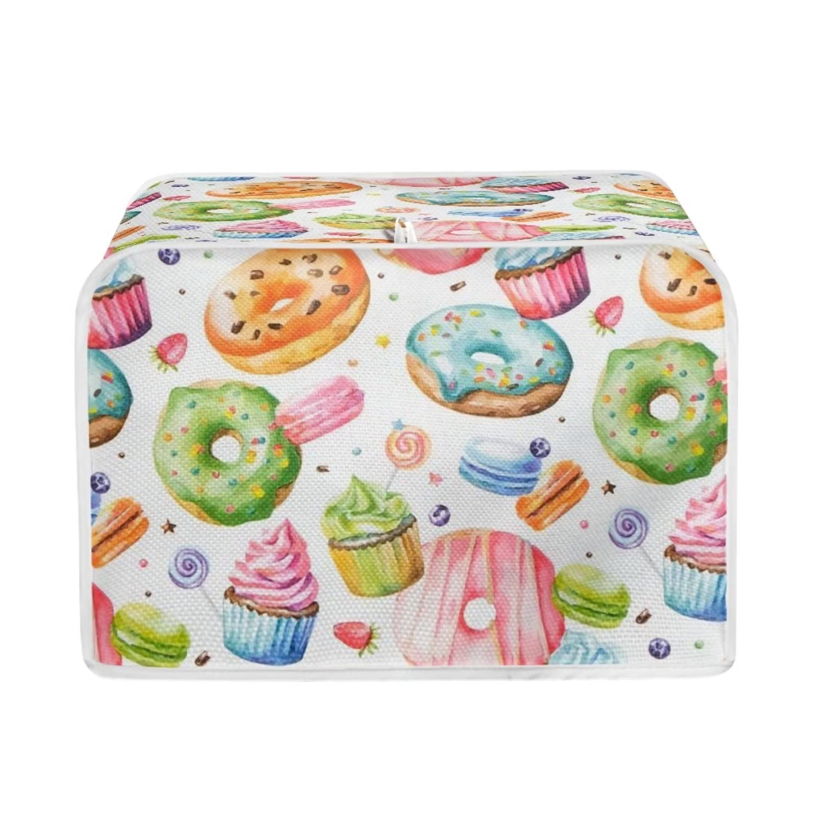 FUIBENG 2-Slice Toaster Cover - Cute Donut & Cupcake Pattern Bread Maker Cover - Waterproof Kitchen Appliance Protector - Perfect for Breakfast Nook, Coffee Bar & Small Kitchen Decor