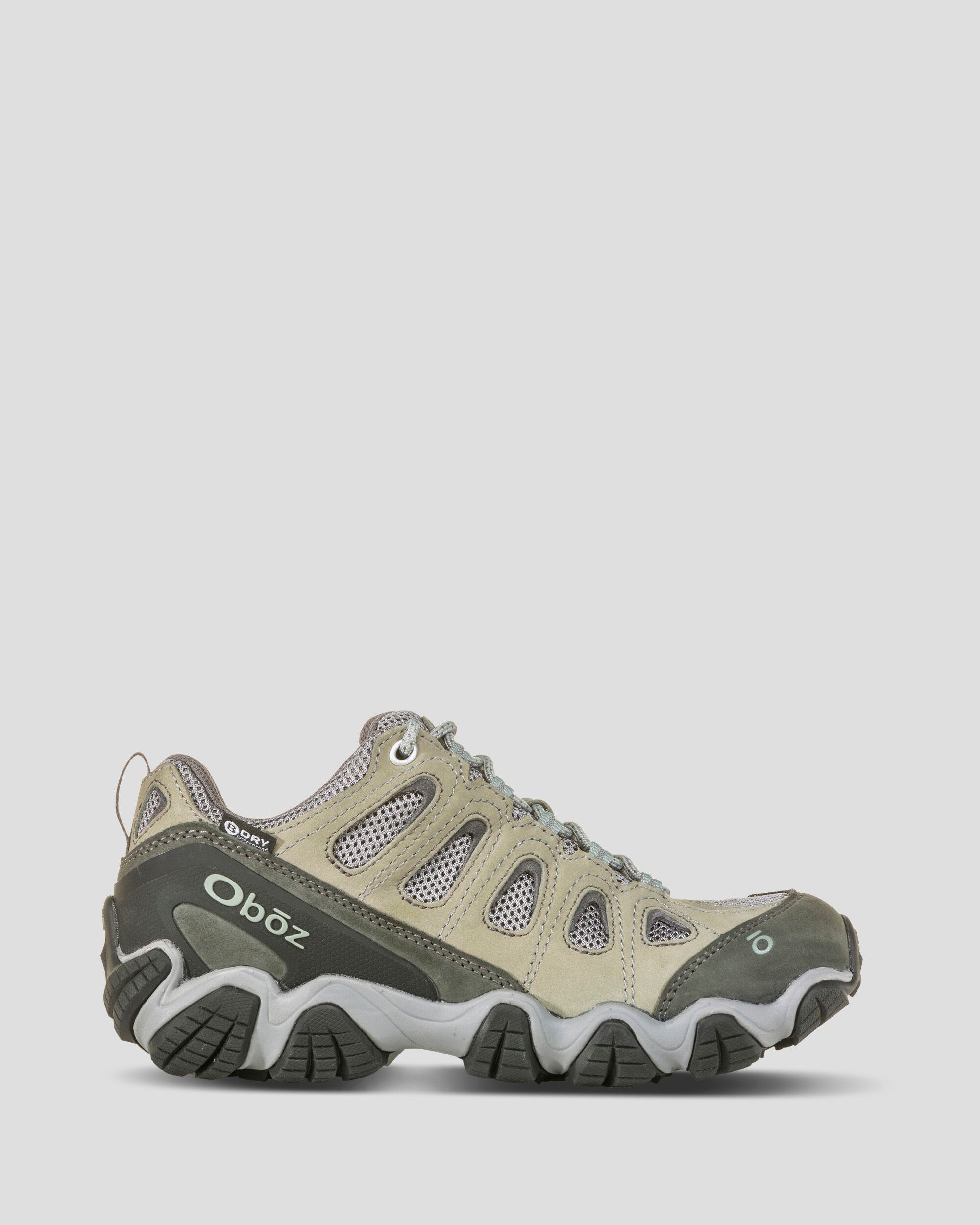 Women's Oboz Sawtooth II Low Waterproof Hiking Shoes Wide - Frost Grey/Sage - Lightweight Trail Running Shoes for Outdoor Adventures & Mountain Trekking