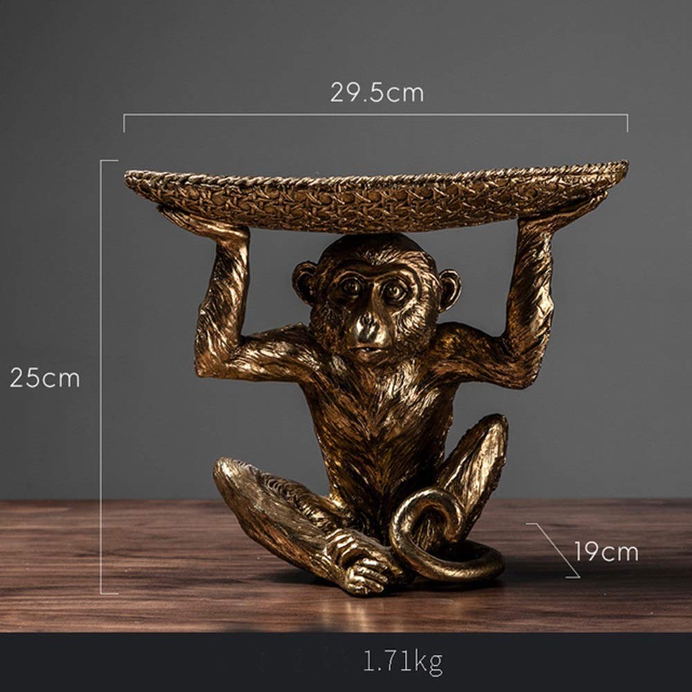 Stylish Resin Monkey Fruit Tray with Gold Finish - Decorative Bowl for Snacks, Jewelry & Keys - Perfect for Living Room, Kitchen & Party Decor