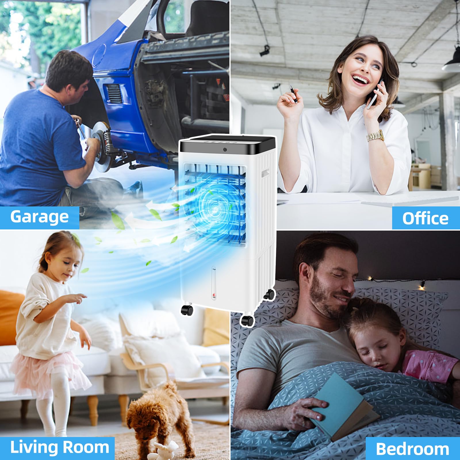 2024 Upgraded Portable Air Conditioner - 3-in-1 Evaporative Cooler with XL Water Tank, Timer, 3 Speed Settings & 70° Oscillation - Perfect for Bedroom, Living Room, Office & Kitchen Cooling