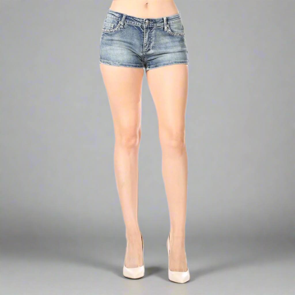 Stylish Women's Rhinestone Angel Wing Denim Shorts for Summer - Perfect for Casual Outings, Beach Trips & Night Out