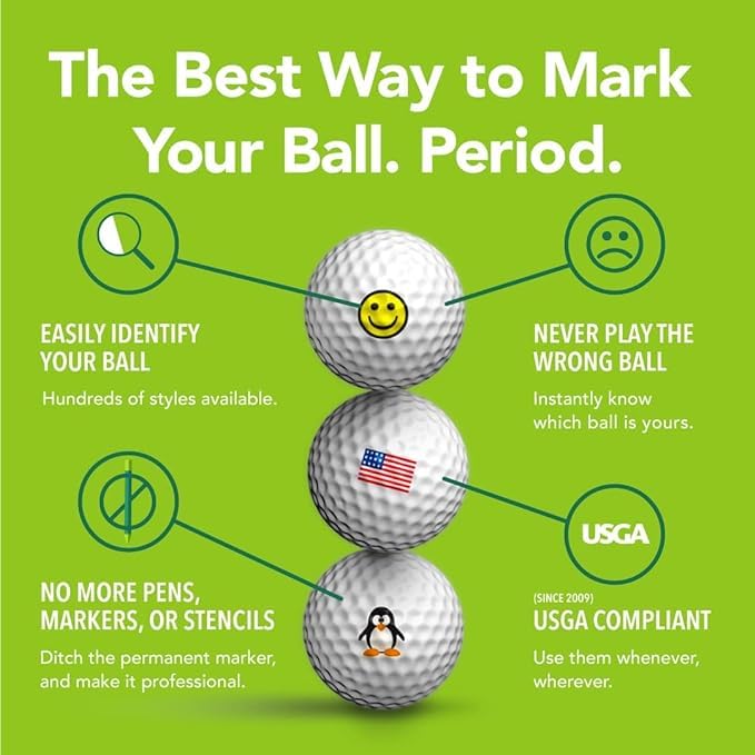 Premium Golf Ball Markers & Stickers - Unique Golf Ball Stamps & Durable Decals for Men & Women | Perfect for Personalizing Golf Balls & Enhancing Visibility on the Course