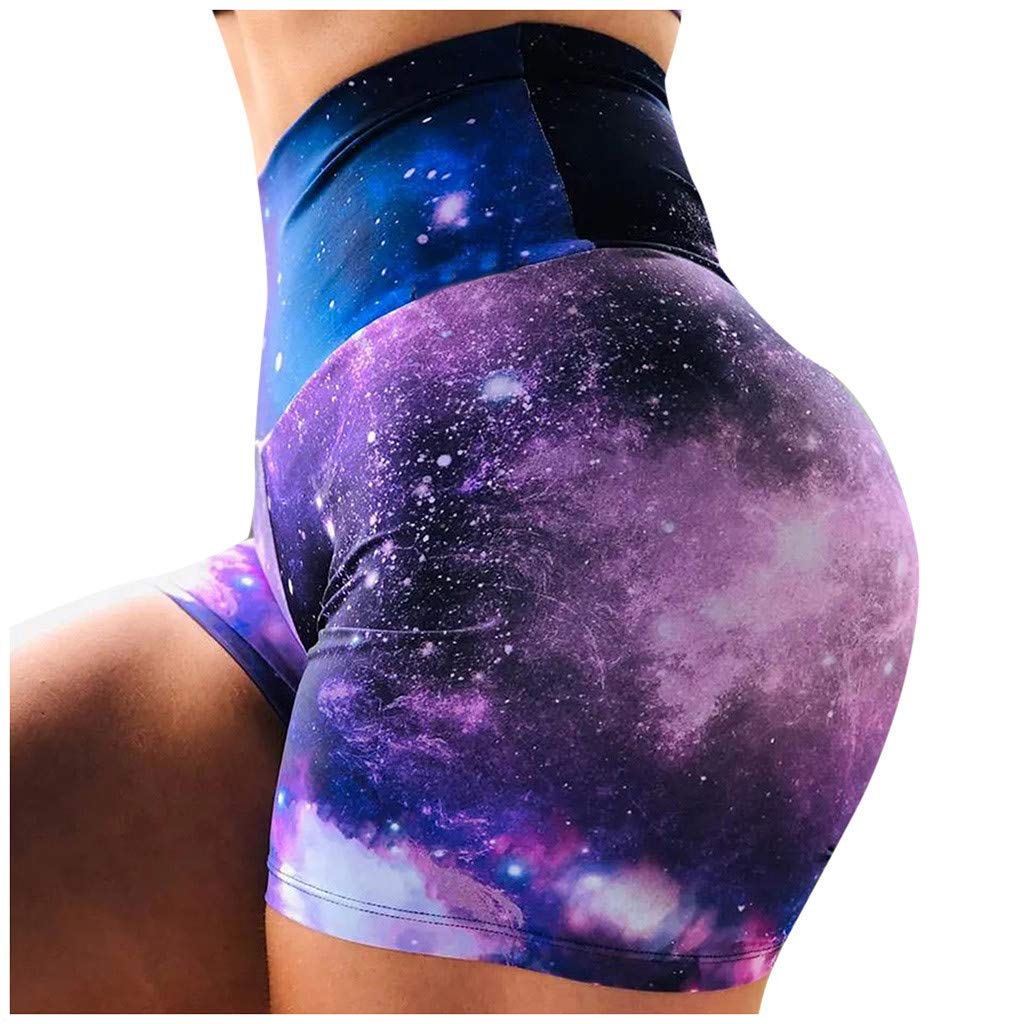 Women's High-Waist Printed Yoga Shorts - 6 Inch Stretchy Workout Biker Shorts for Running, Fitness & Lounge Wear - Comfortable Athletic Shorts for Women