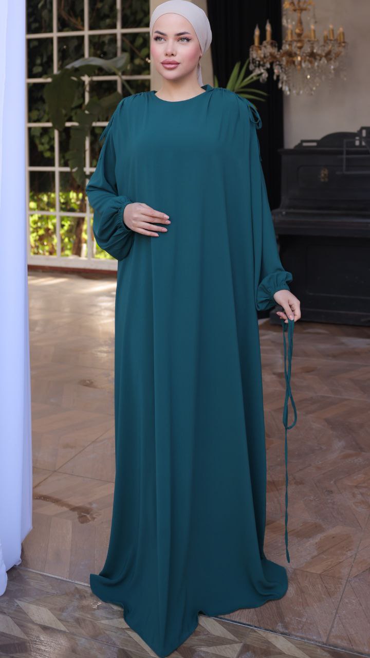 Elegant Long Sleeve Gathered Shoulder Abaya Dress for Women - Modest Islamic Prayer Dress for Mosque, Eid & Special Occasions