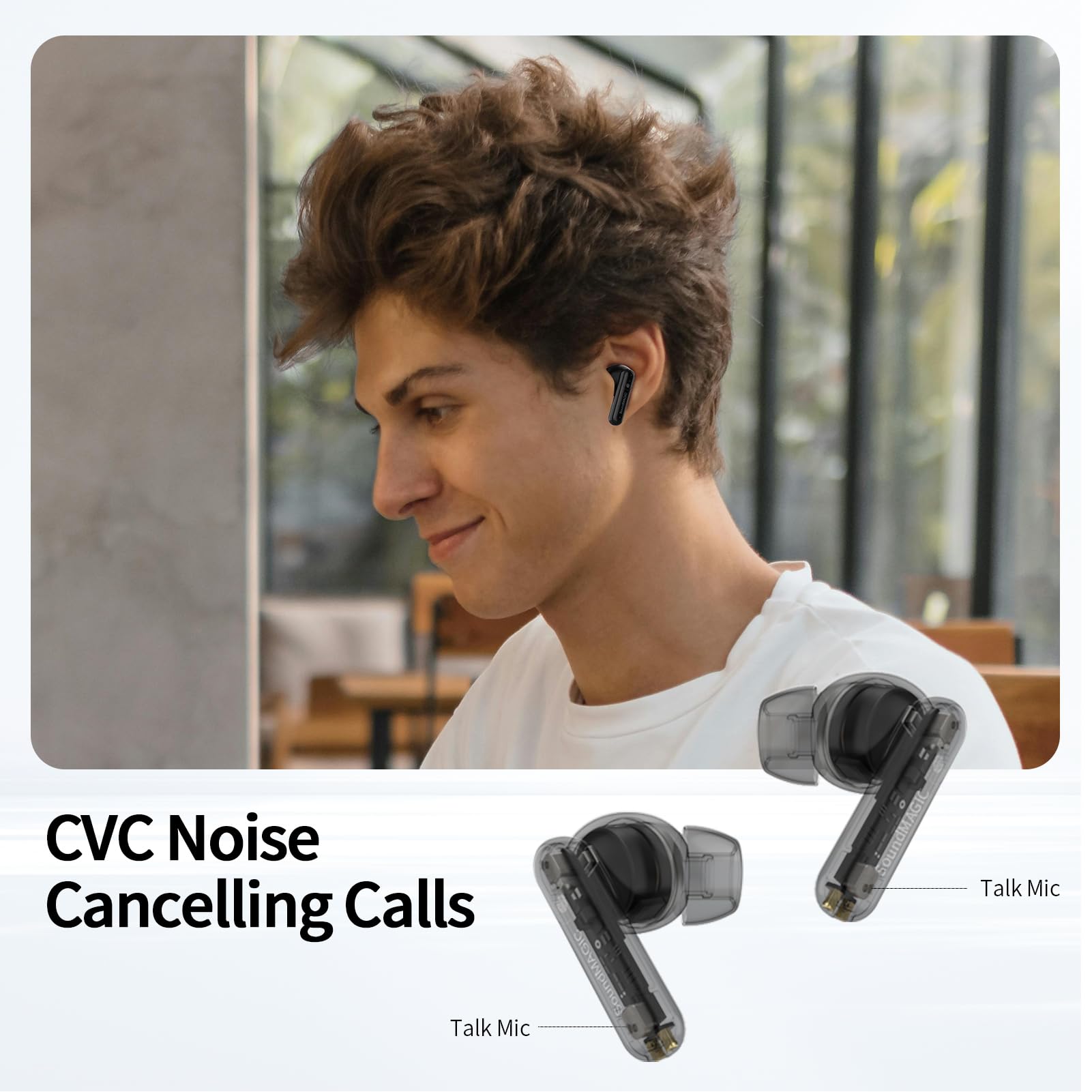 SoundMAGIC T80BT ANC Wireless Earbuds with Active Noise Cancelling, Bluetooth 5.0, Hi-Fi Sound, 30H Playtime - Perfect for Travel, Workouts & Commuting (Black)