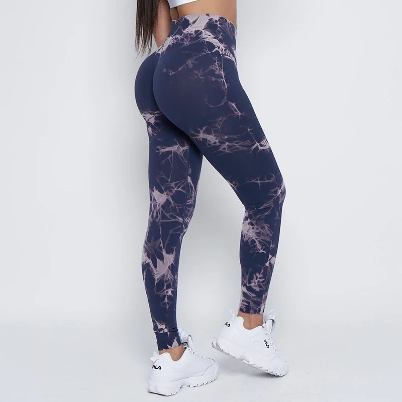 2023 Women's Seamless Tie-Dye Lightning Marble Leggings - High Waisted Gym Workout Pants for Running, Yoga & Fitness | Bubble Gum Color Bum Shaping Activewear for Women