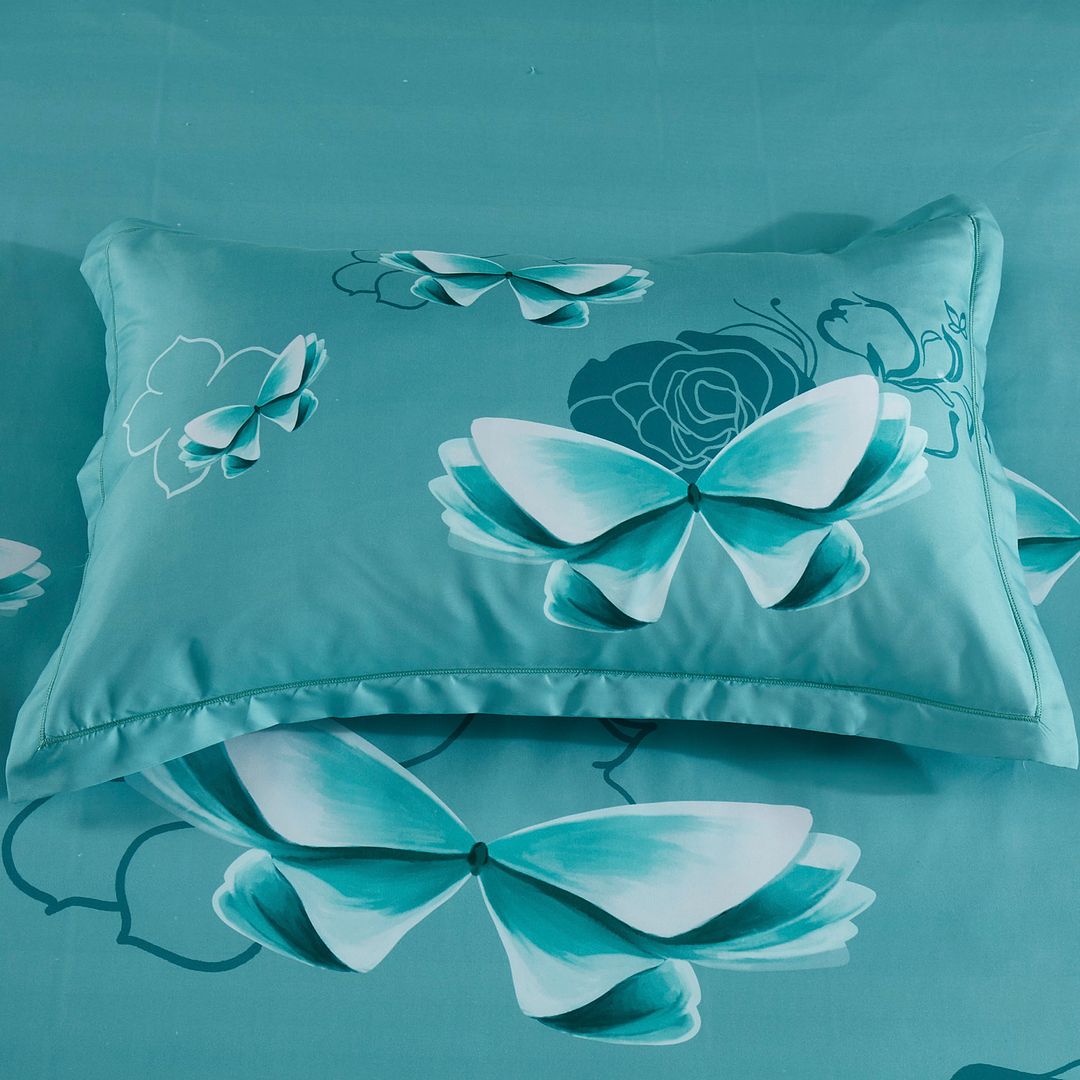 Butterfly Green Quilt Cover Set Super King Size - Luxury 100% Cotton Bedding Set for Master Bedroom, Hotel Style Home Decor, Soft & Breathable Duvet Cover with Pillowcases