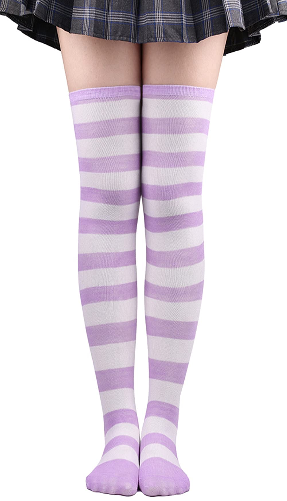 Aivtalk Women's Extra Long Opaque Striped Over Knee Thigh High Stockings Socks - Fashionable & Comfortable for Daily Wear, Office, Party & Cosplay