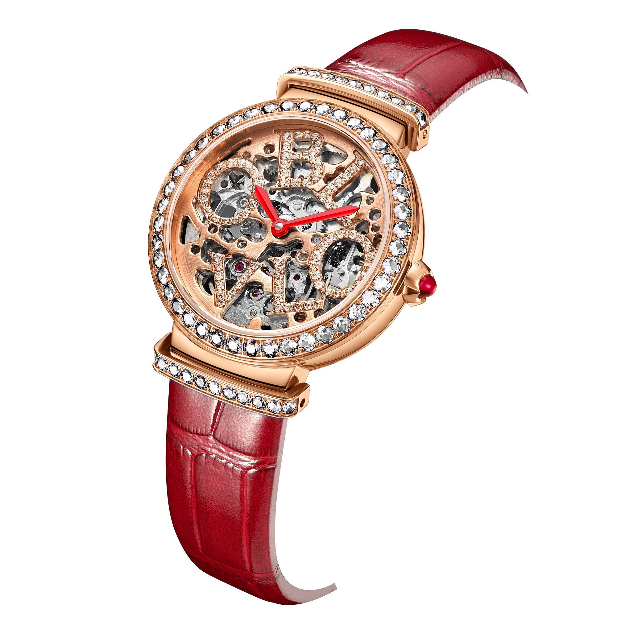 Luxury Women's Rose Gold Automatic Watch with Skeleton Dial - Genuine Leather Strap - Elegant Dress Watch for Business, Party & Special Occasions