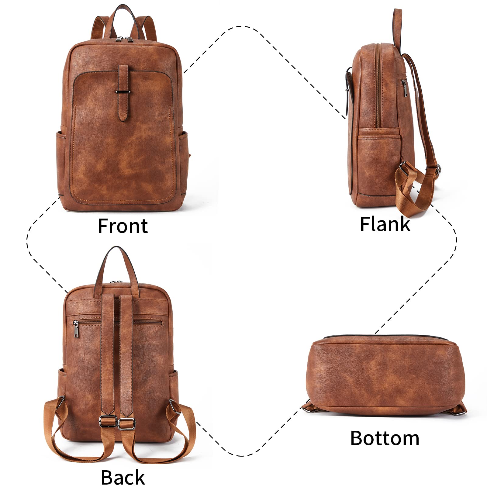 BROMEN Women's 15.6 Inch Leather Laptop Backpack - Professional Business Travel Bag, College Daypack with Rough Grain Texture (Mocha Brown) - Perfect for Work, School & Commuting