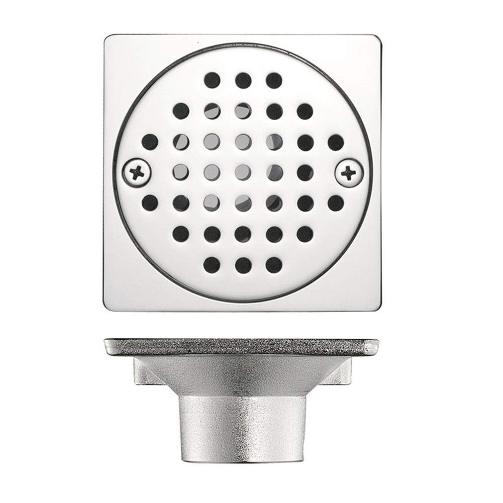 3.5 Inch Square Brass Shower Floor Drain with Grid Grate Cover - Bathroom, Garage, Basement & Toilet Drainage Solution for Home & Commercial Use