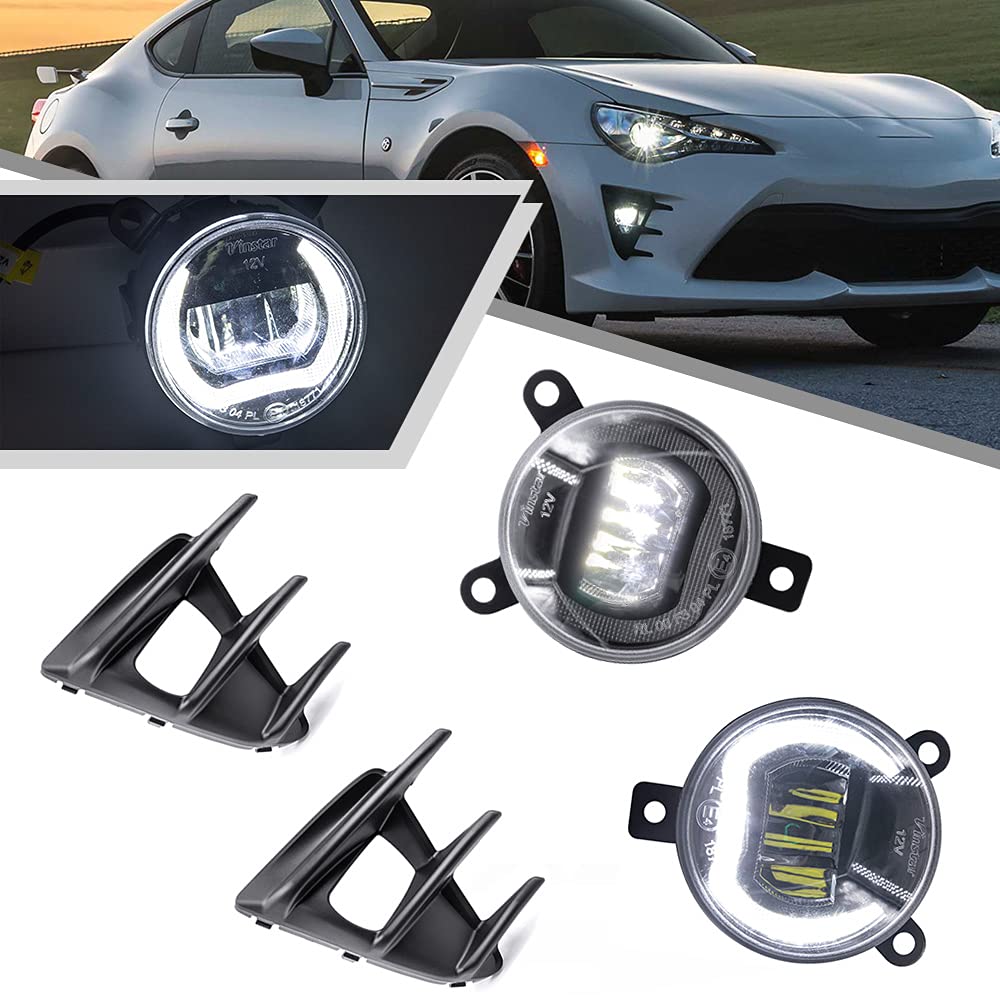 2017-2020 Toyota GT86 White LED Fog Lights & DRL Daytime Running Lights - OEM Style Fog Lamp Bezel Cover - Upgrade for Better Visibility in Rain, Fog & Night Driving