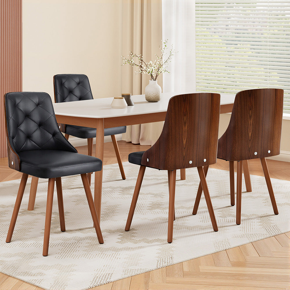 4-Piece Artiss Dining Chair Set - Black PU Leather Upholstered Modern Kitchen Chairs for Dining Room, Kitchen, Restaurant & Home Decor