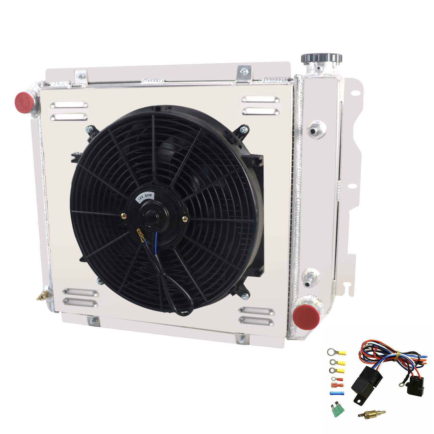 Aluminum Radiator for Jeep Wrangler TJ 1987-2006 - 2.4L 2.5L 4.0L L4 L6 Gas Engine - 4 Row Cooling System with 14