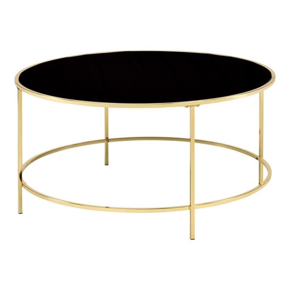 BOWERY HILL Modern Glass Top Round Coffee Table with Brass Base - Perfect for Living Room, Lounge & Office Decor