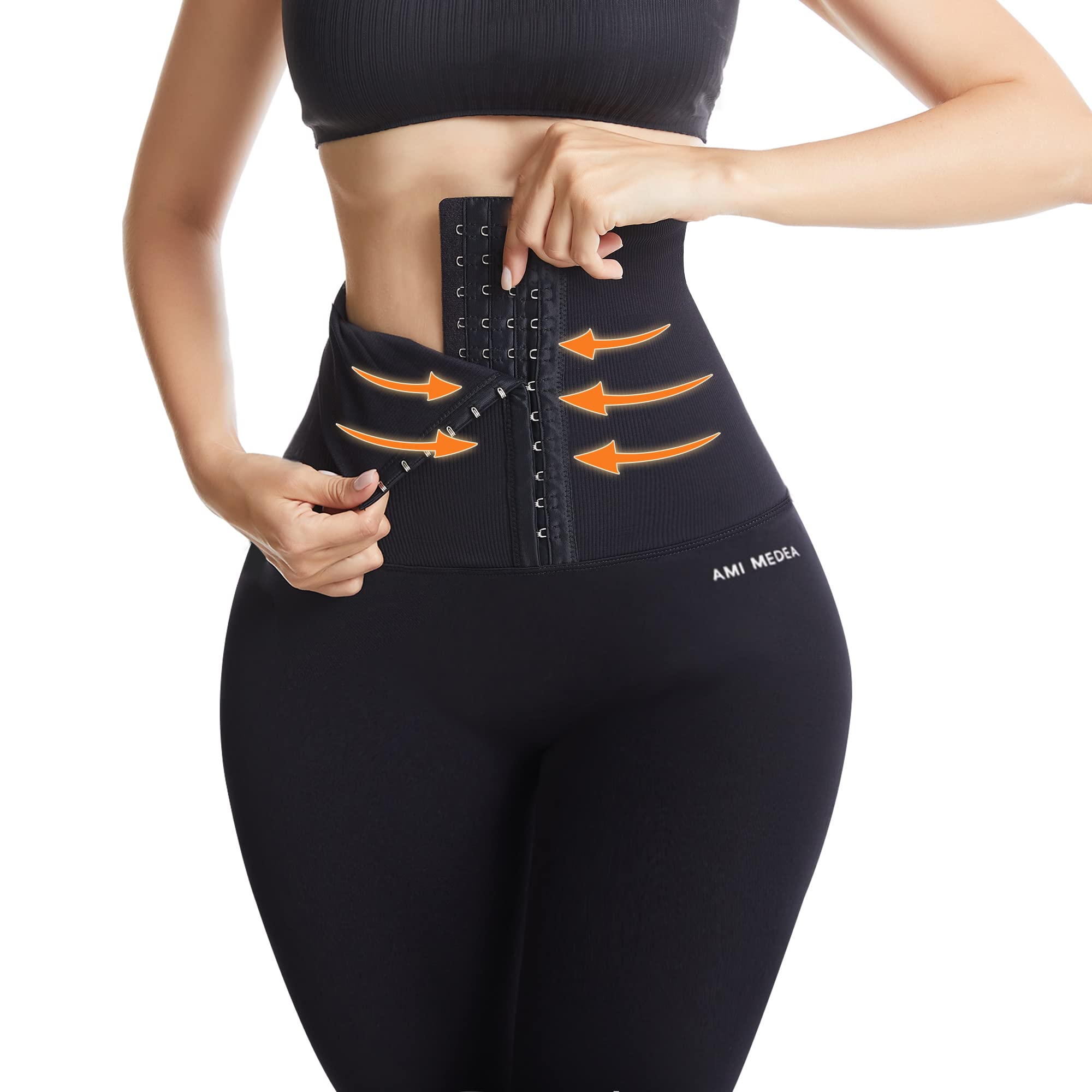 OCIOVAN Women's High Waisted Yoga Pants with Adjustable Waistband - Tummy Control Workout Leggings for Gym, Running & Lounge Wear - Plus Size Athletic Pants with Corset Belt for Women