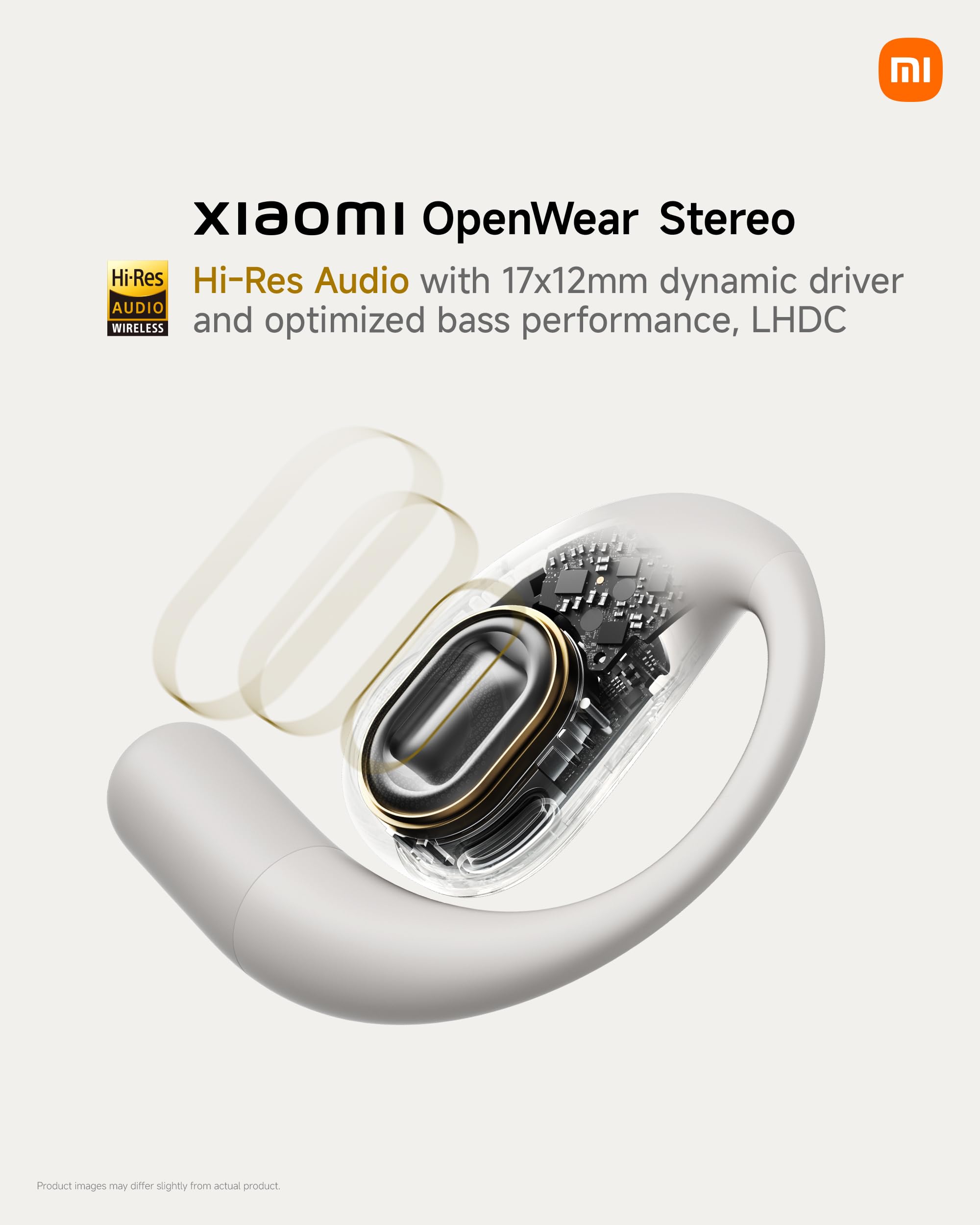 Xiaomi OpenWear Stereo Hi-Res LHDC Wireless Earbuds with 17x12mm Dynamic Driver, 38.5H Battery Life, AI Noise Cancelling Dual Mic - Sandstone Beige | Perfect for Gym, Commuting & Travel