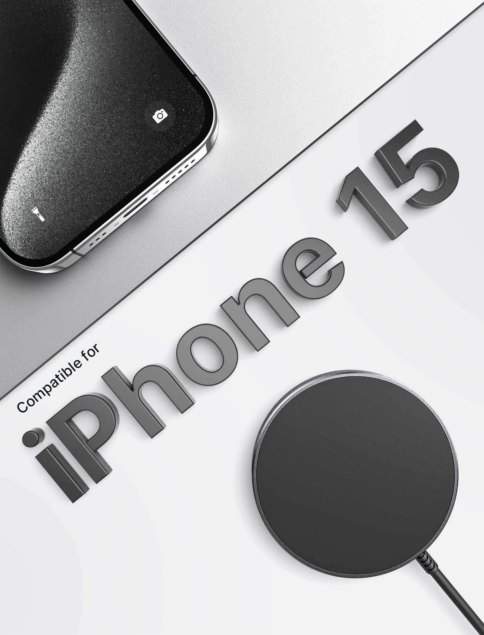 JSAUX Magnetic Wireless Charger for iPhone 14/13/12 Series - Fast 15W Qi-Certified MagSafe-Compatible Charging Pad - Perfect for Home, Office & Car Use (Black)