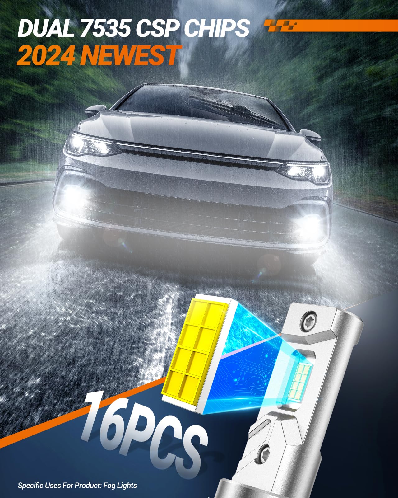 SEALIGHT H11 H16 H8 LED Fog Light Bulbs - 6000K White 16000LM Super Bright with 600% Brighter Output - 1:1 OEM Replacement - CANbus Ready - Plug & Play - Pack of 2 - Perfect for Off-Roading, Night Driving & Foggy Conditions