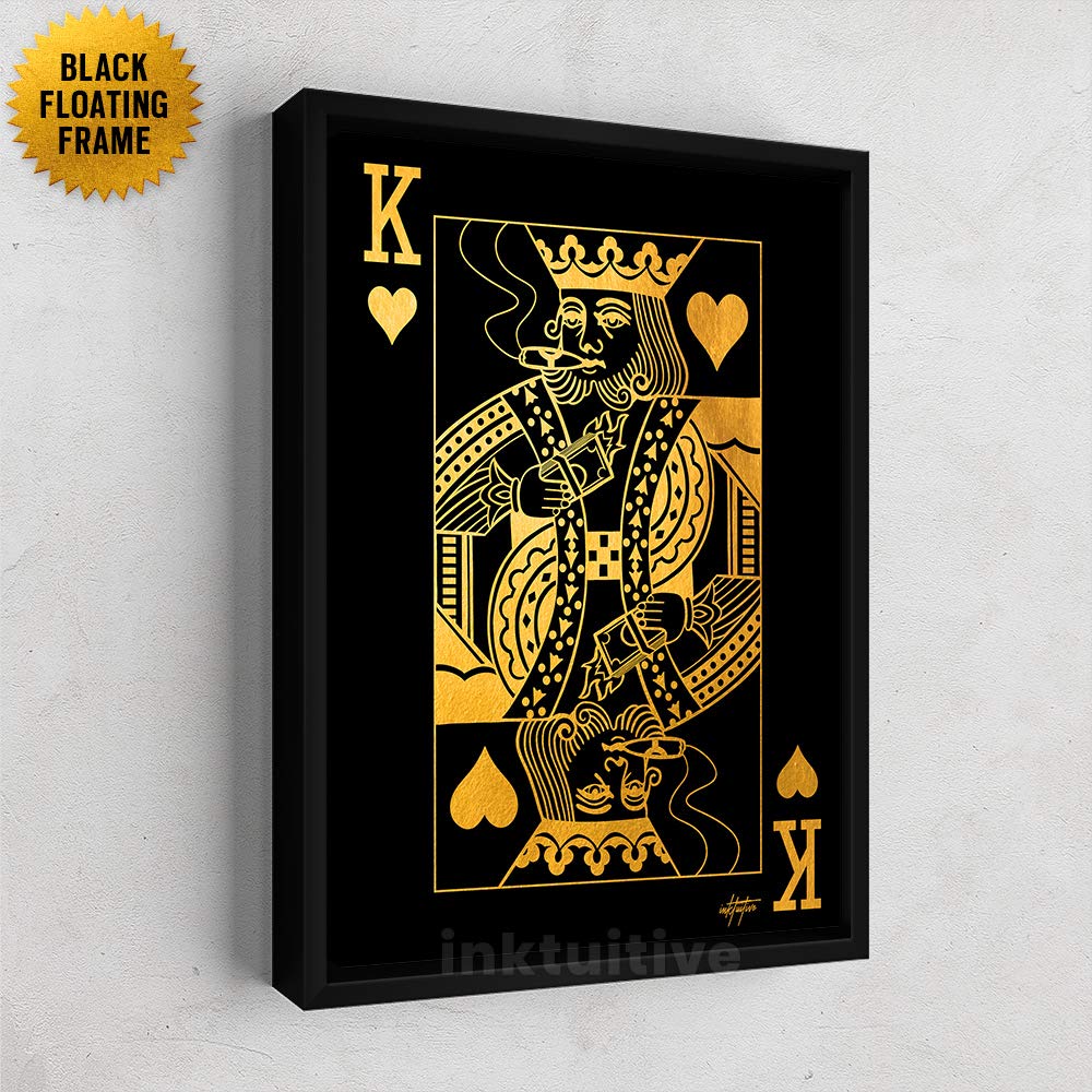 Inktuitive 'King of Hearts' Gold Framed Wall Art - 40x30 Inches Motivational Playing Cards Canvas Print - Inspirational Décor for Bedroom, Living Room & Office - Perfect for Home Decor, Gifts & Business Spaces