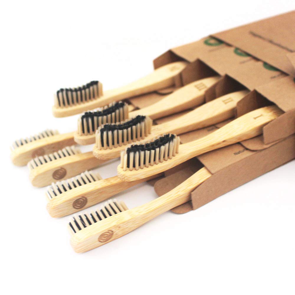 Eco-Friendly Bamboo Toothbrush with Charcoal Infused BPA-Free Medium Bristles - Organic, Biodegradable & Sustainable Teeth Whitening Solution (Set of 8) - Perfect for Travel, Home & Zero-Waste Lifestyle