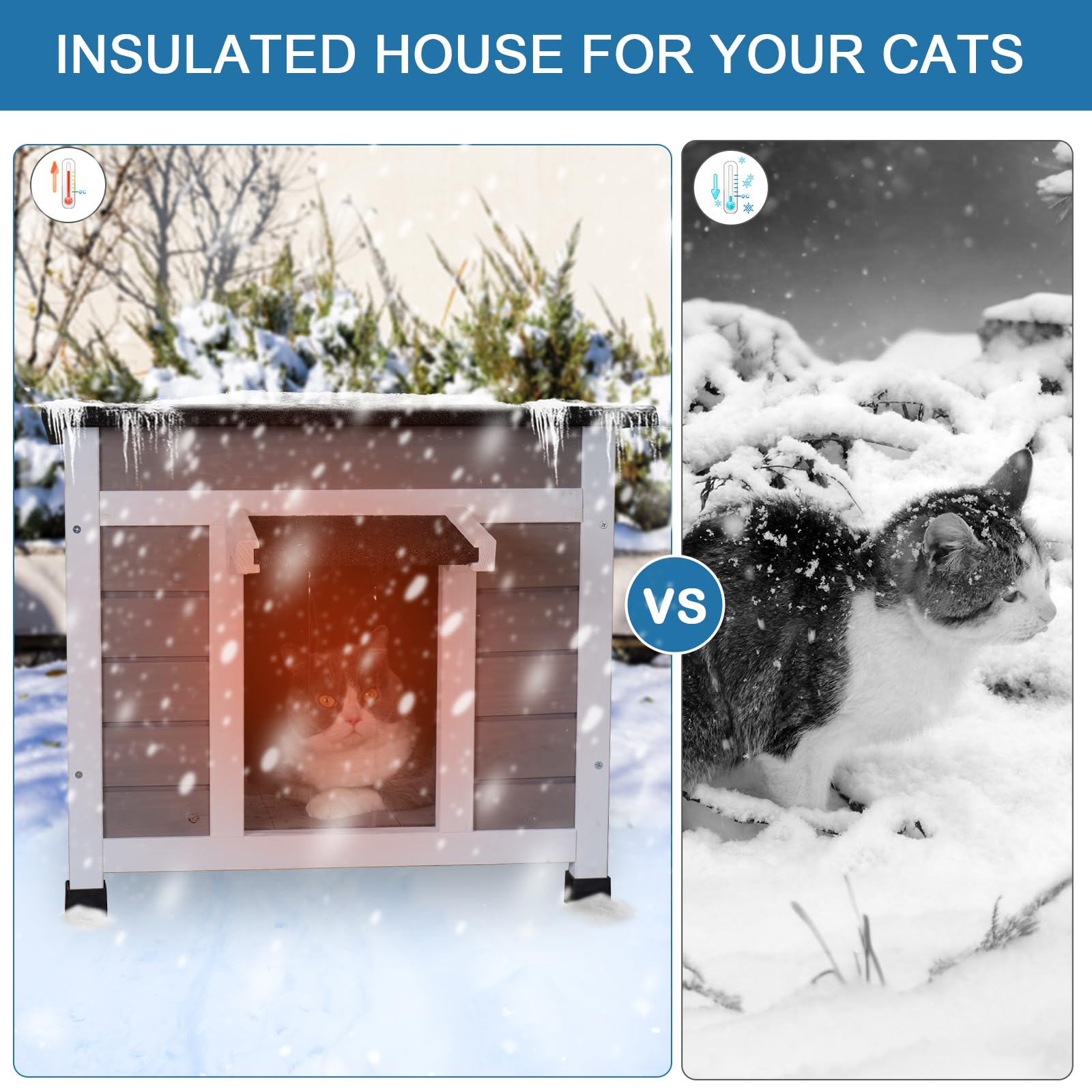 Insulated Outdoor Cat House - Weatherproof Feral Cat Shelter for Winter, Gray - Perfect for Backyard, Garden & Cold Weather Protection