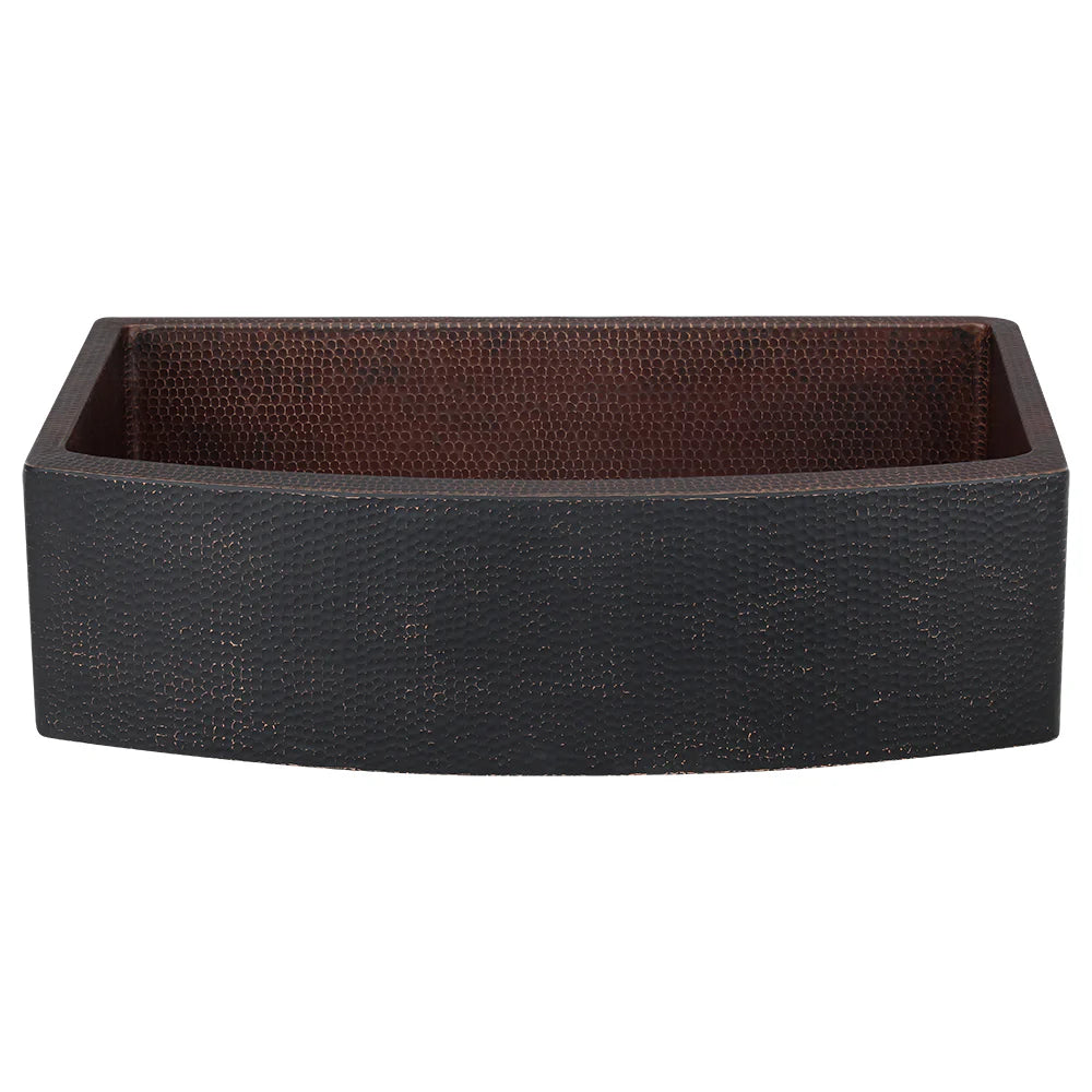 33-Inch Hammered Copper Rounded Apron Front Single Basin Kitchen Sink in Glazed Black - Farmhouse Style for Rustic & Modern Kitchens