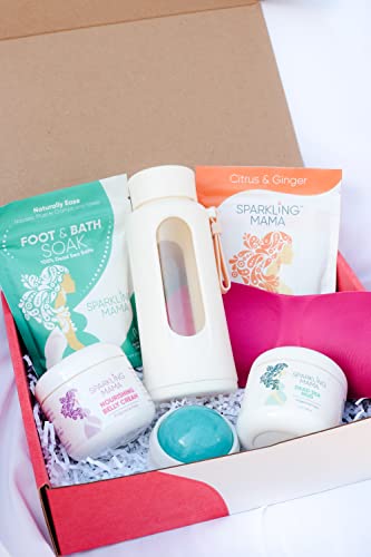 Sparkling Mama Pregnancy Gift Set - Morning Sickness Relief with Fizzelixir, Dead Sea Foot Soak, ACV Gummies, Belly Cream, Massage Ball, Water Bottle & Sleep Mask | Perfect 1st Trimester Care Package for Expecting Moms | Ideal for Baby Showers, Mother's Day & Pregnancy Self-Care