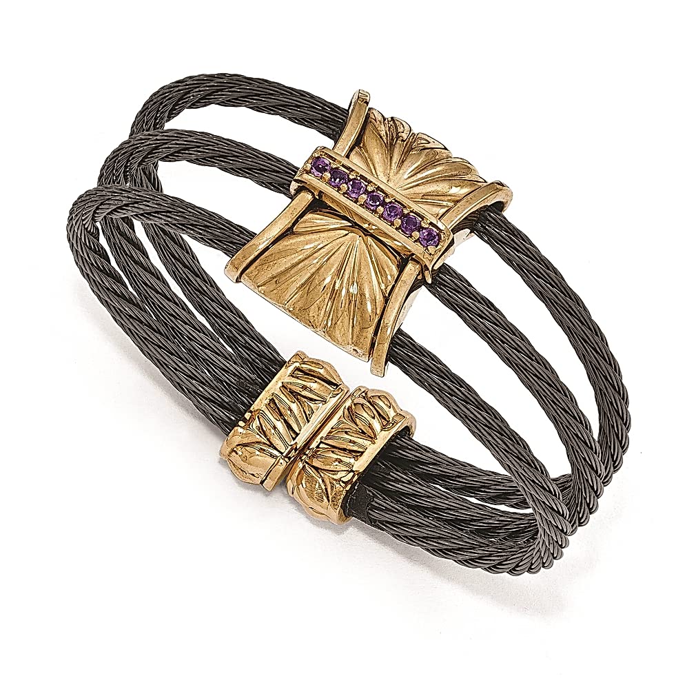 ICE CARATS Edward Mirell Titanium Bronze Amethyst Cable Cuff Bangle Bracelet - Elegant Gemstone Fashion Jewelry for Women | Perfect Gift for Her | Ideal for Parties, Weddings & Special Occasions