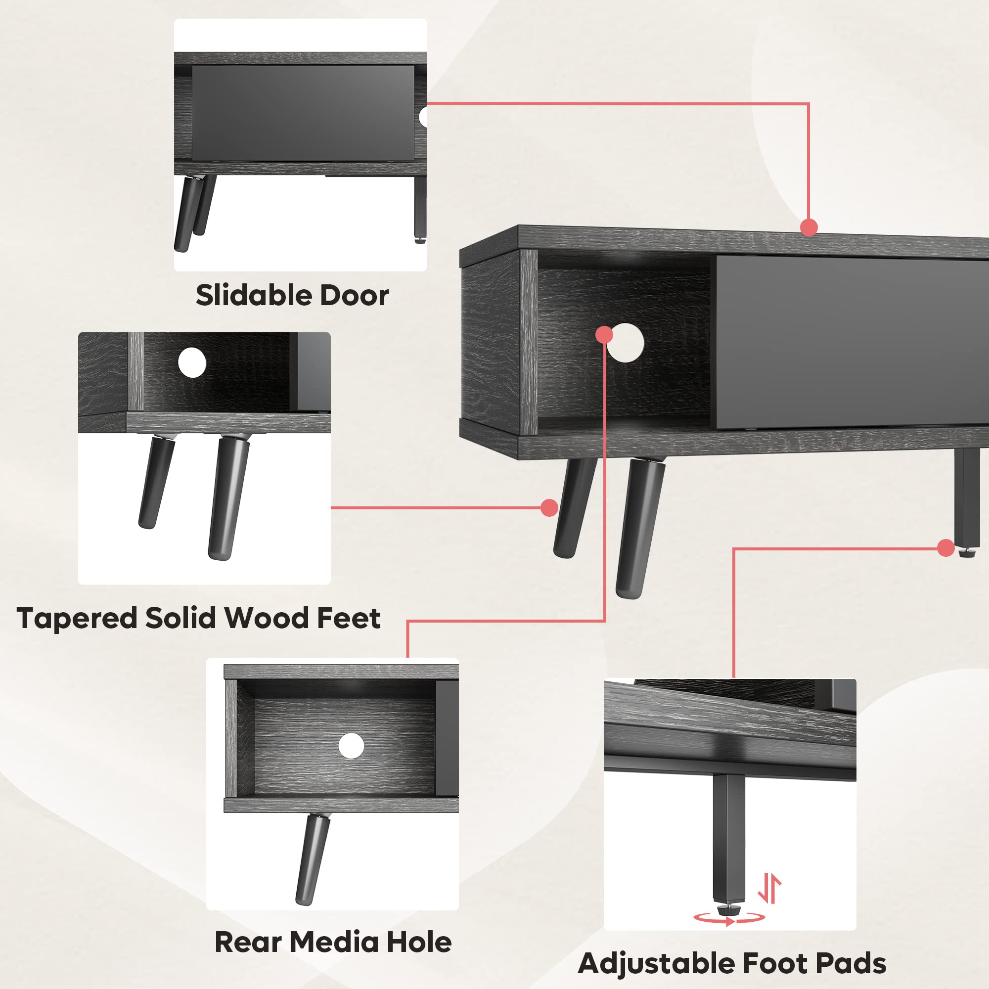 Bestier 70 Inch Mid Century Modern TV Stand for 75 Inch TVs - Low Profile Entertainment Center with Storage & Cord Management - Black Ash Finish for Living Room & Home Theater