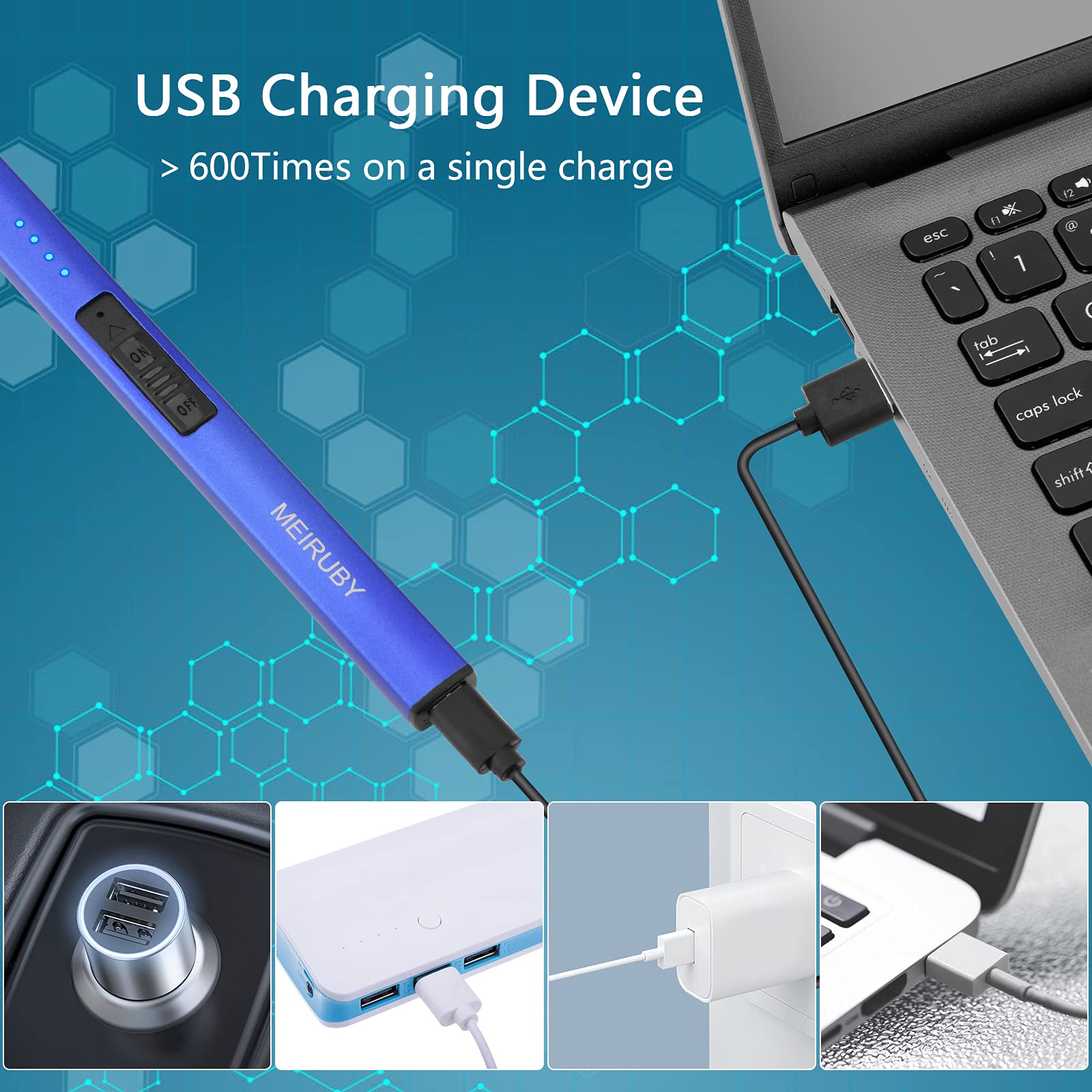 Rechargeable USB Electric Arc Lighter - Windproof Flameless Candle Lighter for Camping, BBQ, Birthday & Gifts (Blue) | Perfect for Women, Mom, Wife & Men | Indoor & Outdoor Use