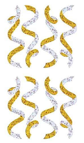 Jillson Roberts Bulk Roll Birthday Themed Prismatic Stickers - 100 Repeats, Mini Gold & Silver Streamers for Party Decorations, Gift Wrapping & Scrapbooking
