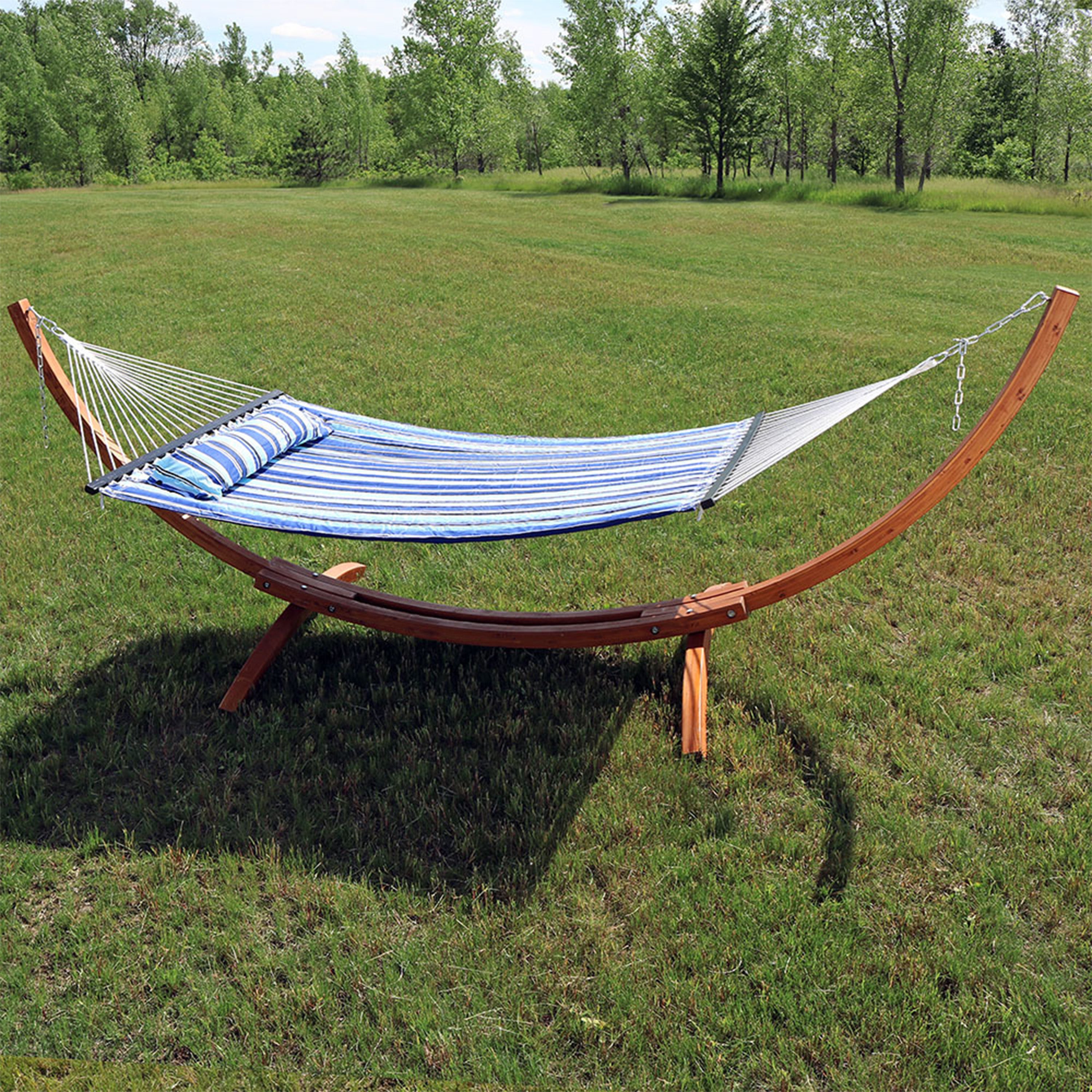 Sunnydaze 2 Person Double Rope Hammock with Wooden Stand - Outdoor Patio, Backyard, Beach & Camping Relaxation for Couples