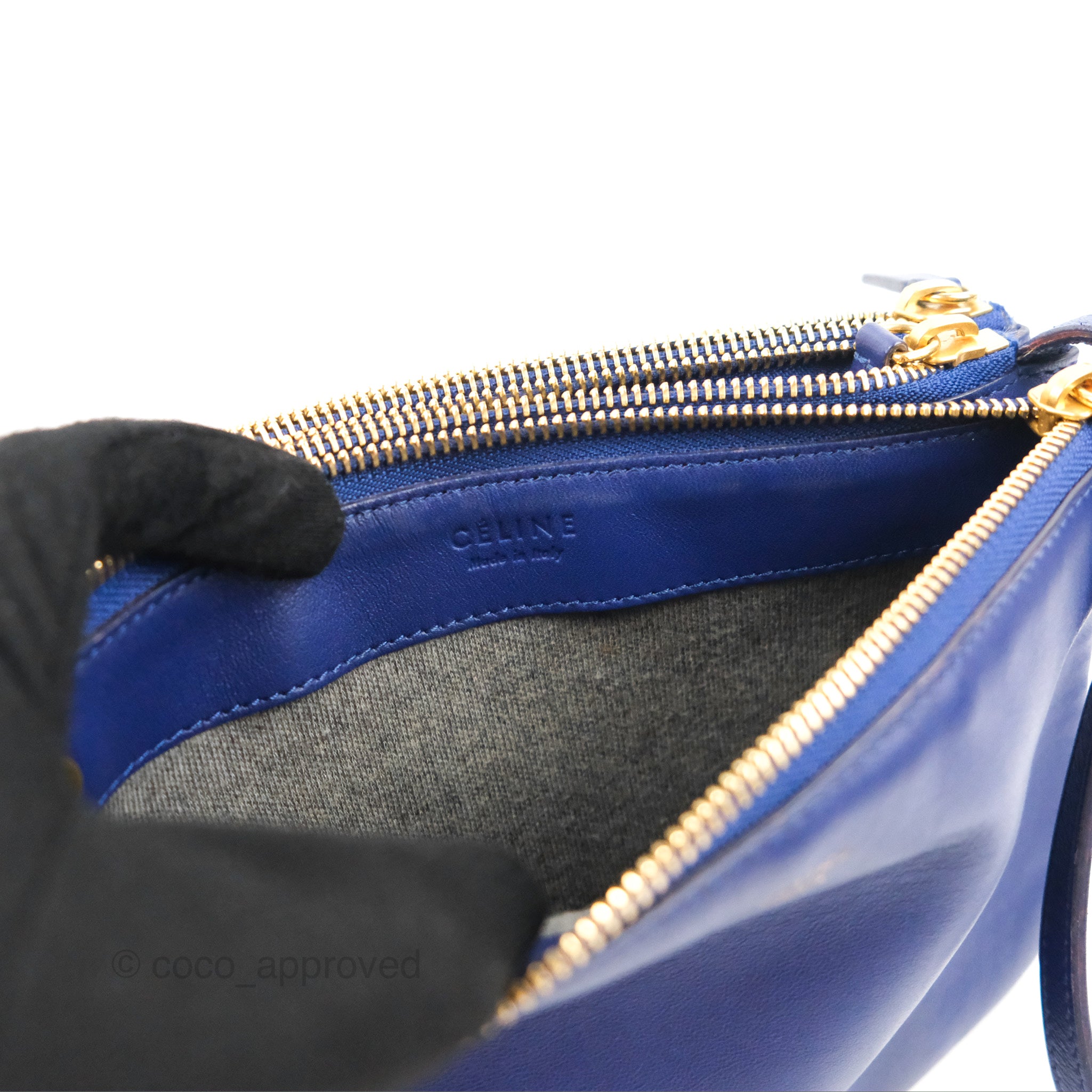 Celine Small Trio Crossbody Bag in Dark Blue Lambskin Leather with Gold Hardware - Perfect for Everyday Use, Travel & Date Nights