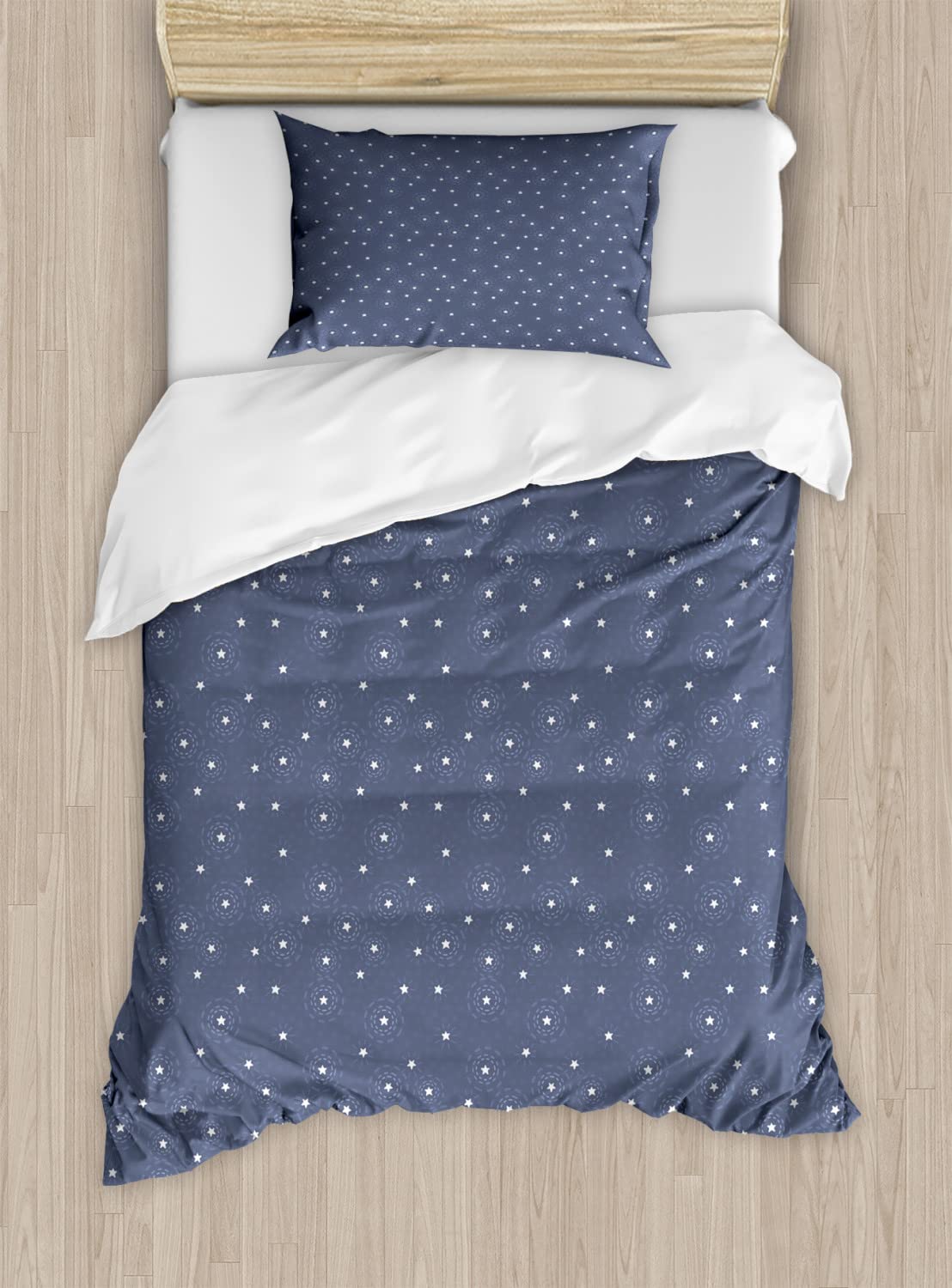 Ambesonne Twin Size Duvet Cover Set - 2 Pack Purple Blue Summer Night Sky Design with White Stars & Circles, Includes 2 Duvet Covers & 2 Pillowcases | Perfect for Kids Bedroom, Guest Room & Dorm Decor