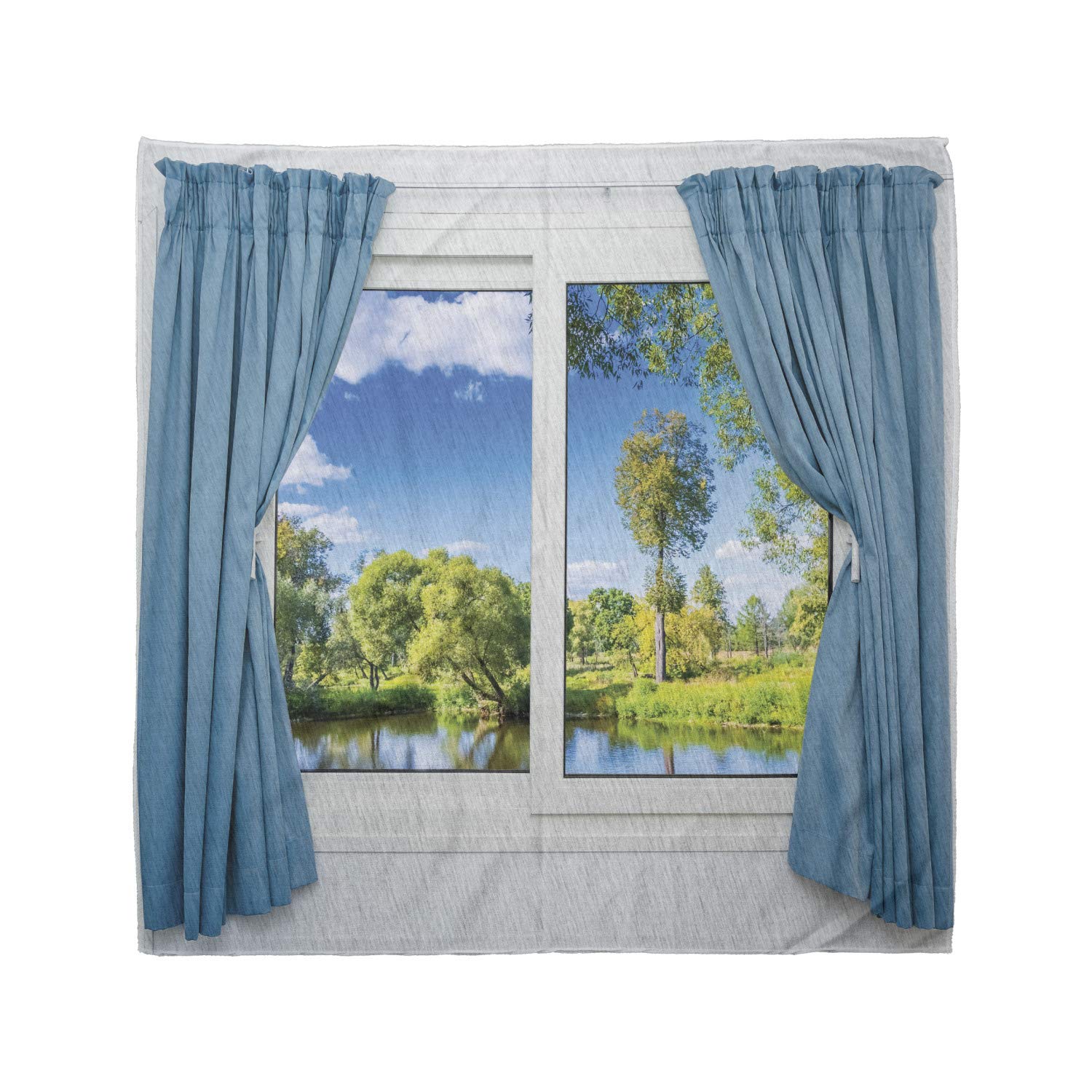 Ambesonne Summer Bandana - Scenic Rural Lake River View Design, Unisex Head & Neck Tie for Hiking, Camping, and Outdoor Adventures