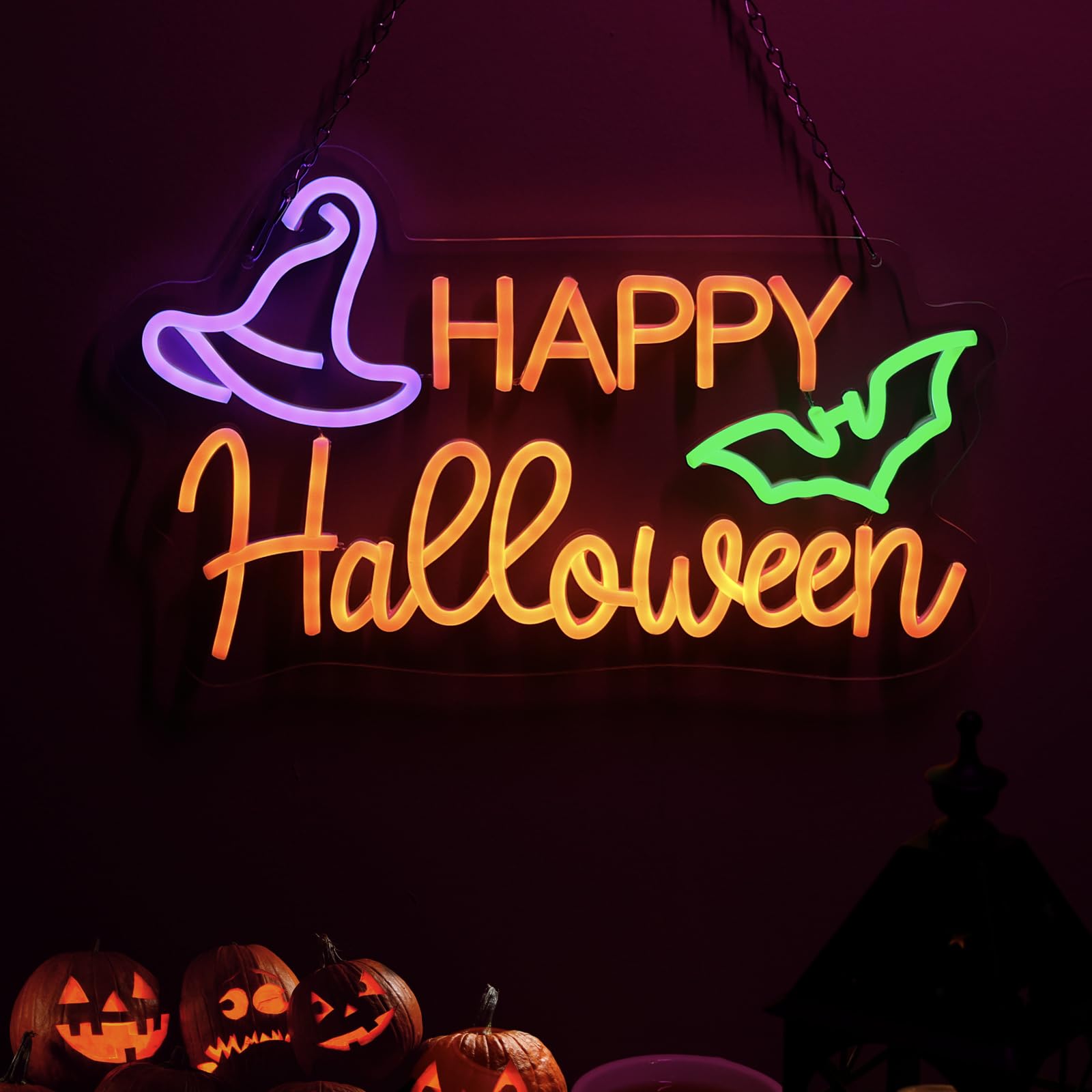 Happy Halloween LED Neon Sign - USB Powered Wall Decor for Bedroom, Living Room, Bar & Office - Spooky Party Lighting for Halloween Decorations & Holiday Gifts - Perfect for Home, Events & Themed Parties