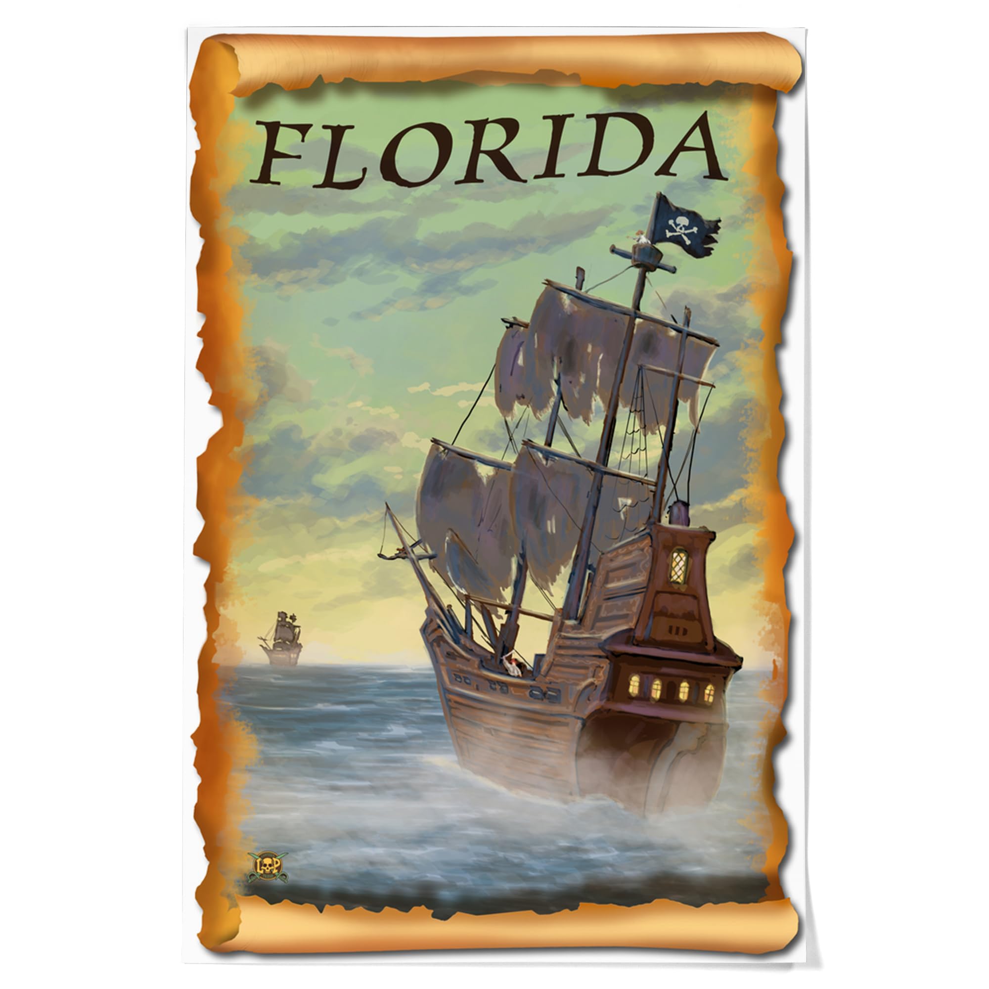 Lantern Press 36x54 Inch Giclee Art Print - Florida Pirate Ship Wall Decor - Perfect for Living Room, Bedroom, or Office Decoration