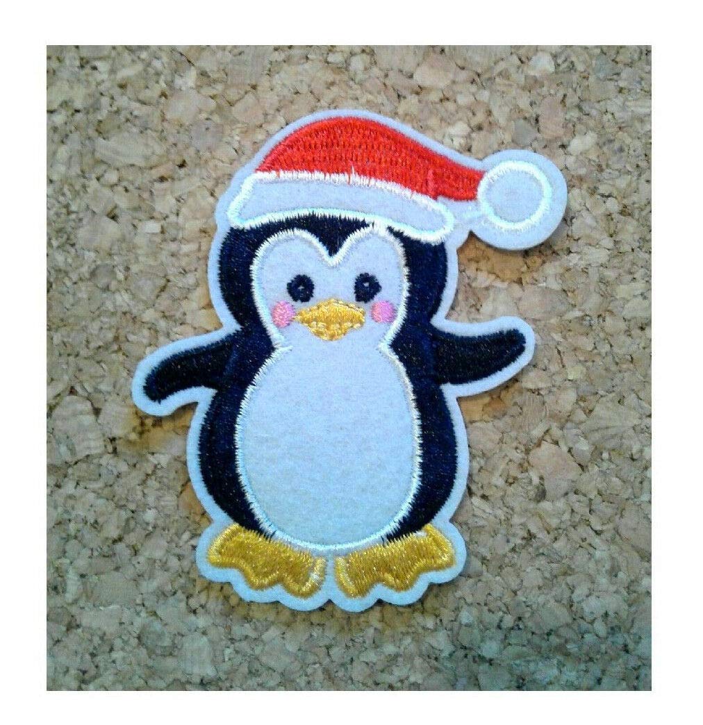 Penguin Embroidered Iron On Patch with Santa Hat - Christmas Bird Craft for DIY, Sewing, Jackets & Backpacks - Festive Holiday Decorations & Gifts