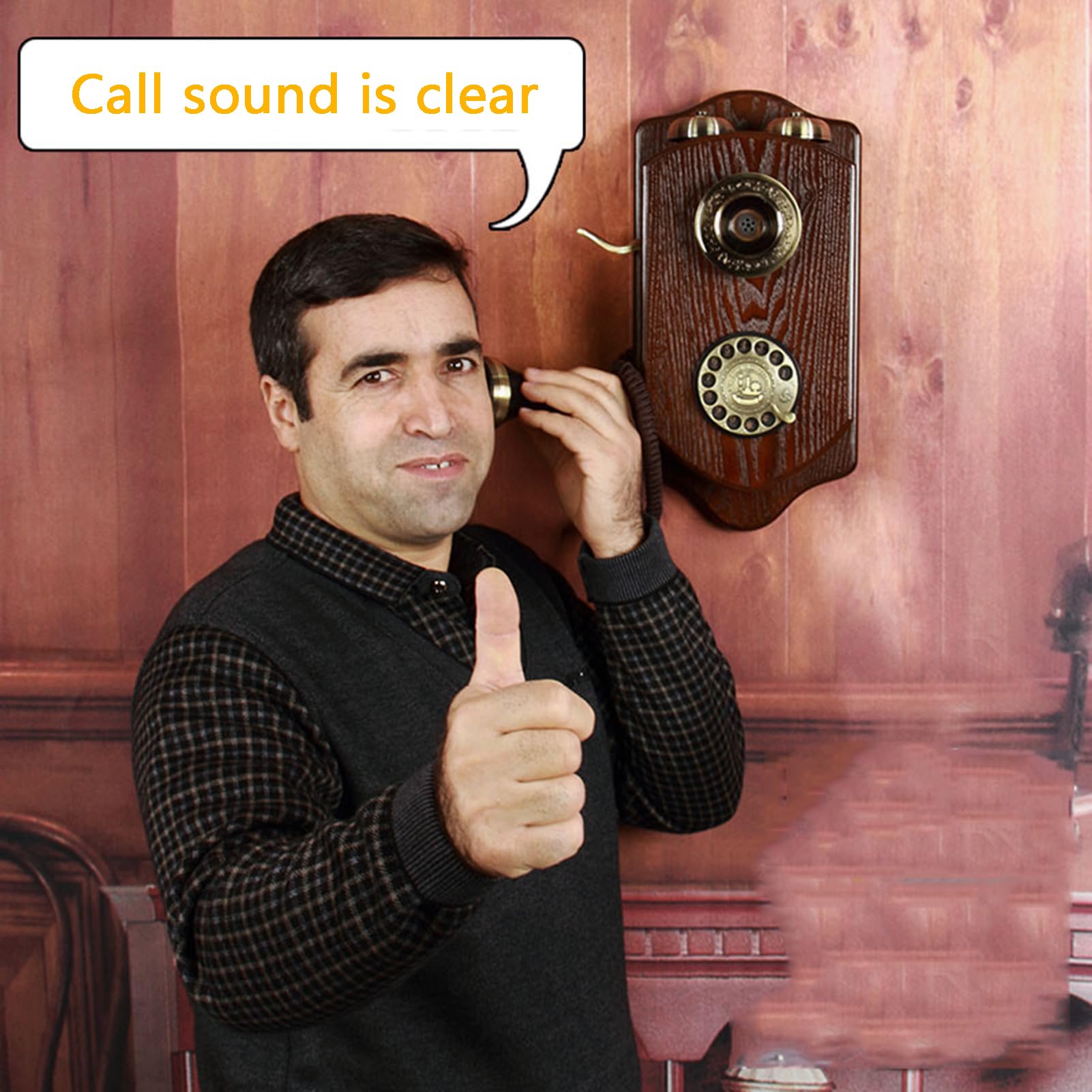 Vintage Retro Wall Mounted Landline Phone with Mechanical Ringer - Old Fashioned Corded Telephone for Home, Office & School Decor (Red) - Perfect for Vintage Themed Rooms, Classic Home Décor & Nostalgic Gifts