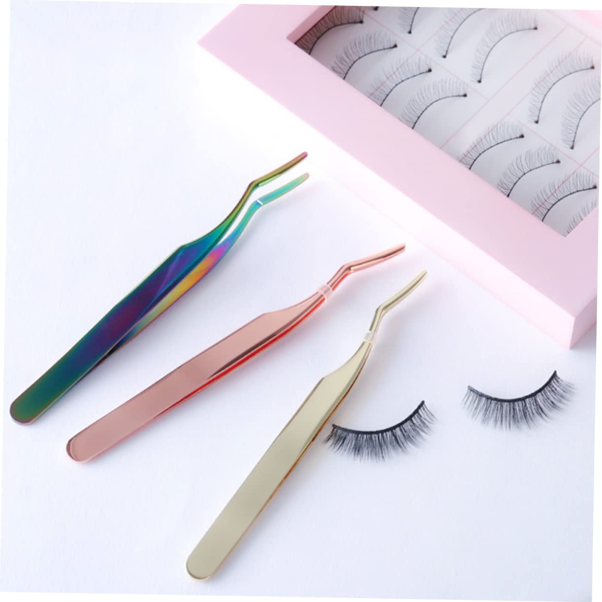 2pcs Professional Metal Eyelash Tweezers - Eyelash Extension Clip & Applicator Tool for False & Volume Lashes (Golden) - Perfect for Salon, Home Use & DIY Lash Extensions