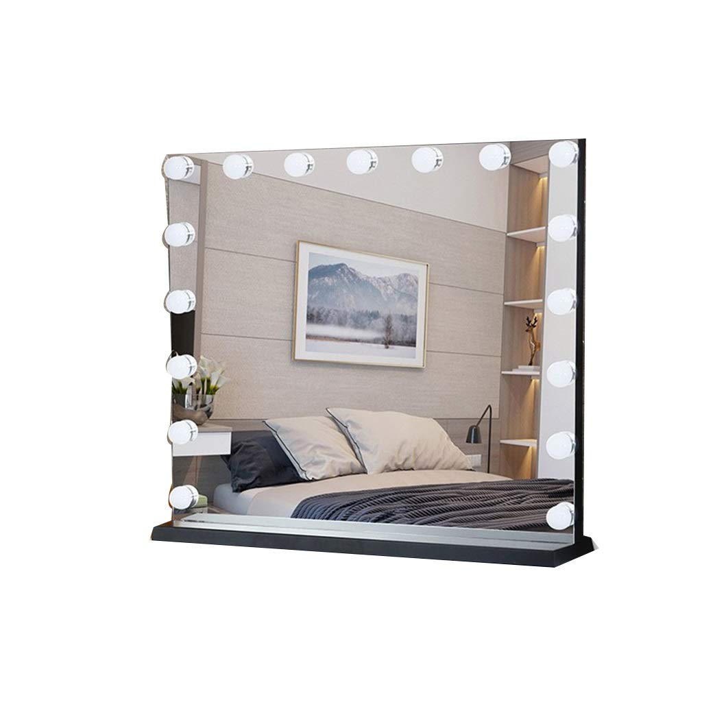 WXF Illuminated Vanity Mirror with LED Lights - Black Metal Framed Tabletop Makeup Mirror (6.25x4 Inches) for Bathroom, Bedroom & Dressing Room | Perfect for Applying Makeup, Skincare & Hair Styling