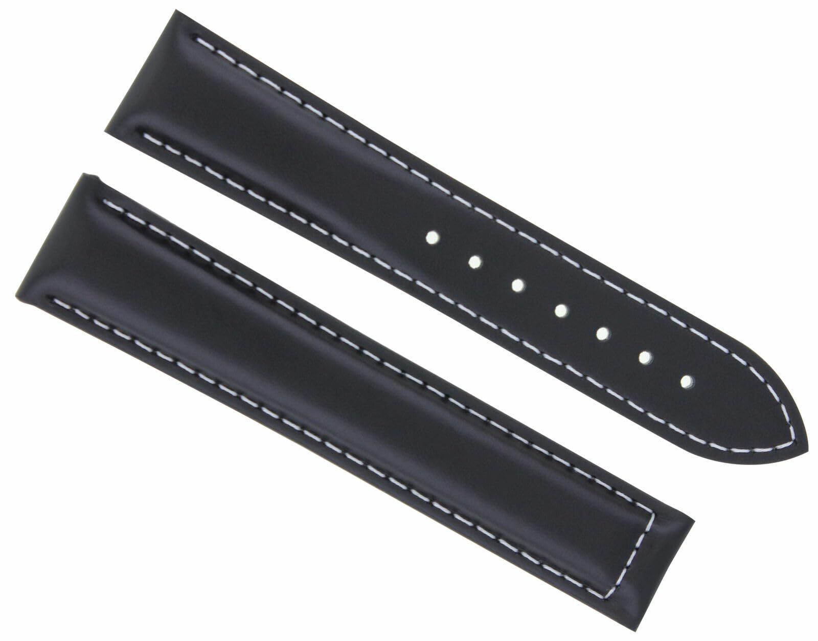 22mm Leather Watch Band for Zenith - Black with White Stitching | Smooth Deployment Clasp | Dress & Business Wear