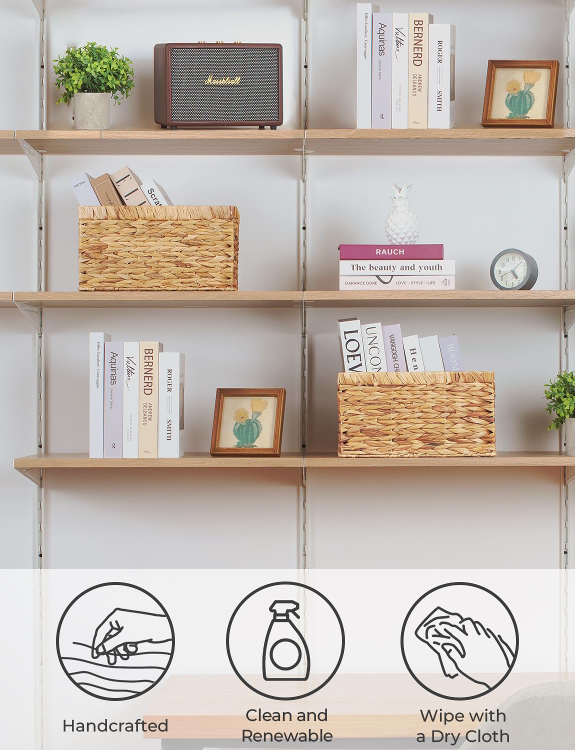 StorageWorks Metal Frame Wicker Storage Bins & Baskets with Built-in Handles - Organize Closet, Shelves, Laundry Room, Nursery & Home Decor