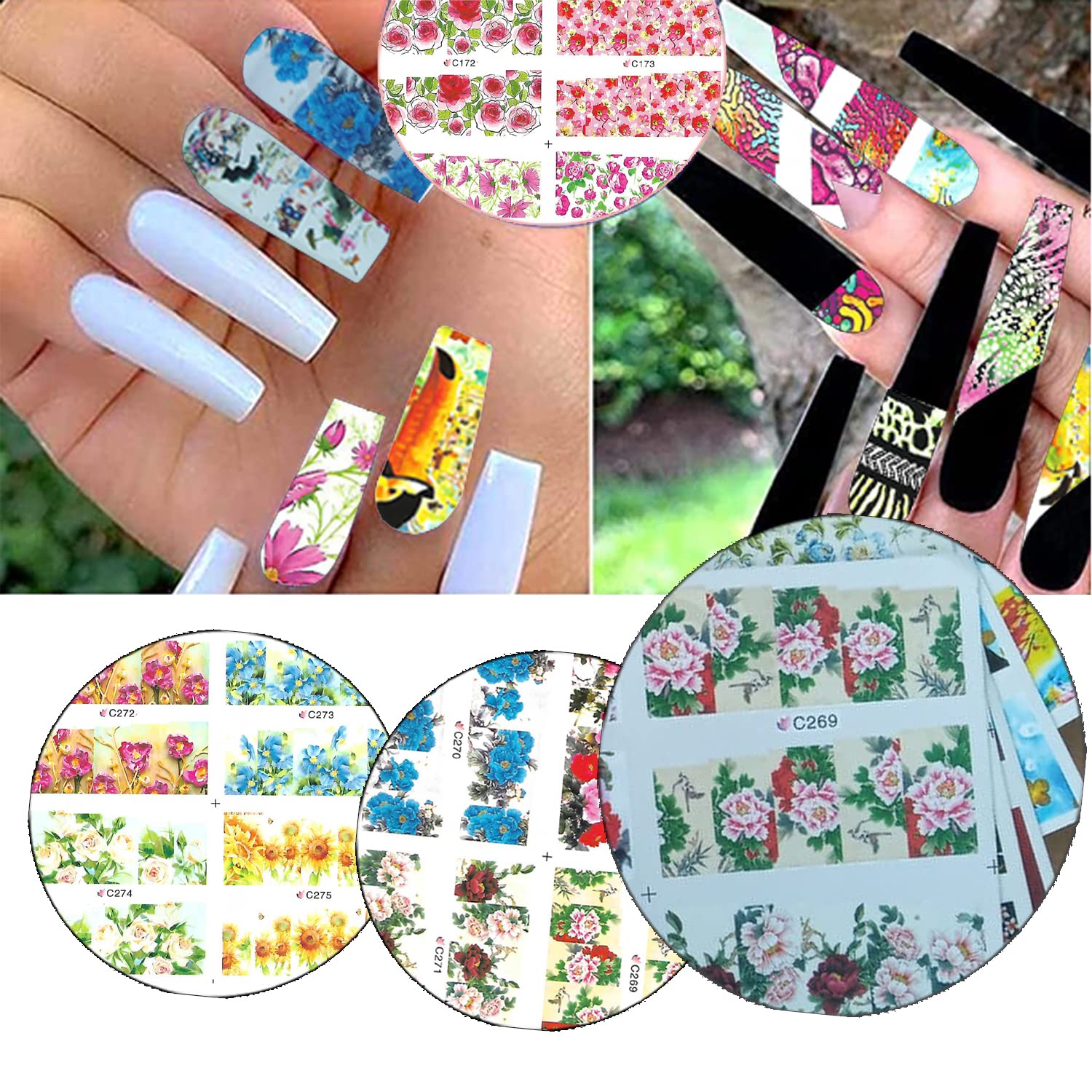Liv'Oliv Self-Adhesive Nail Art Water Decals - 8PC Random Design Manicure Stickers for DIY Nail Decorations | Perfect for Salon, Home Use & Party Nail Art