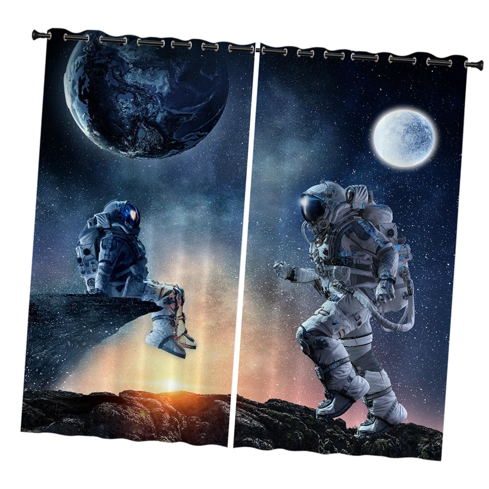 2 Pack Blackout Waterproof Shower Curtains - Darkening Window Drapes for Bathroom, Bedroom & Dorm Room - Machine Washable Pet-Friendly Decor with Astronaut Design (59x65 Inches) - Perfect for Privacy, Light Blocking & Themed Room Decorations