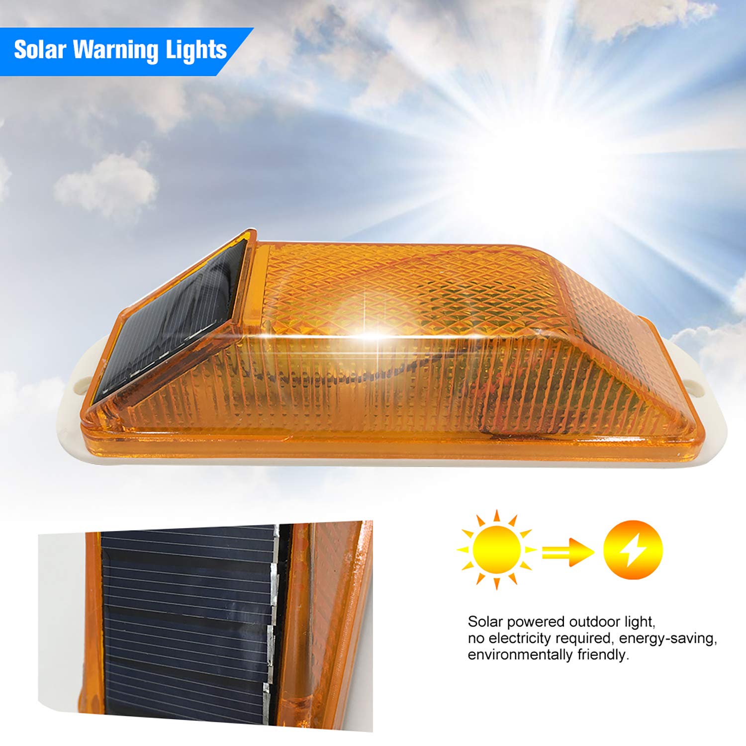 12 Pack Solar LED Strobe Warning Light - Yellow Flashing Safety Beacon for Road Construction, Barricades & Traffic Control - Automatic On/Off - Ideal for Night Work Zones & Emergency Signaling