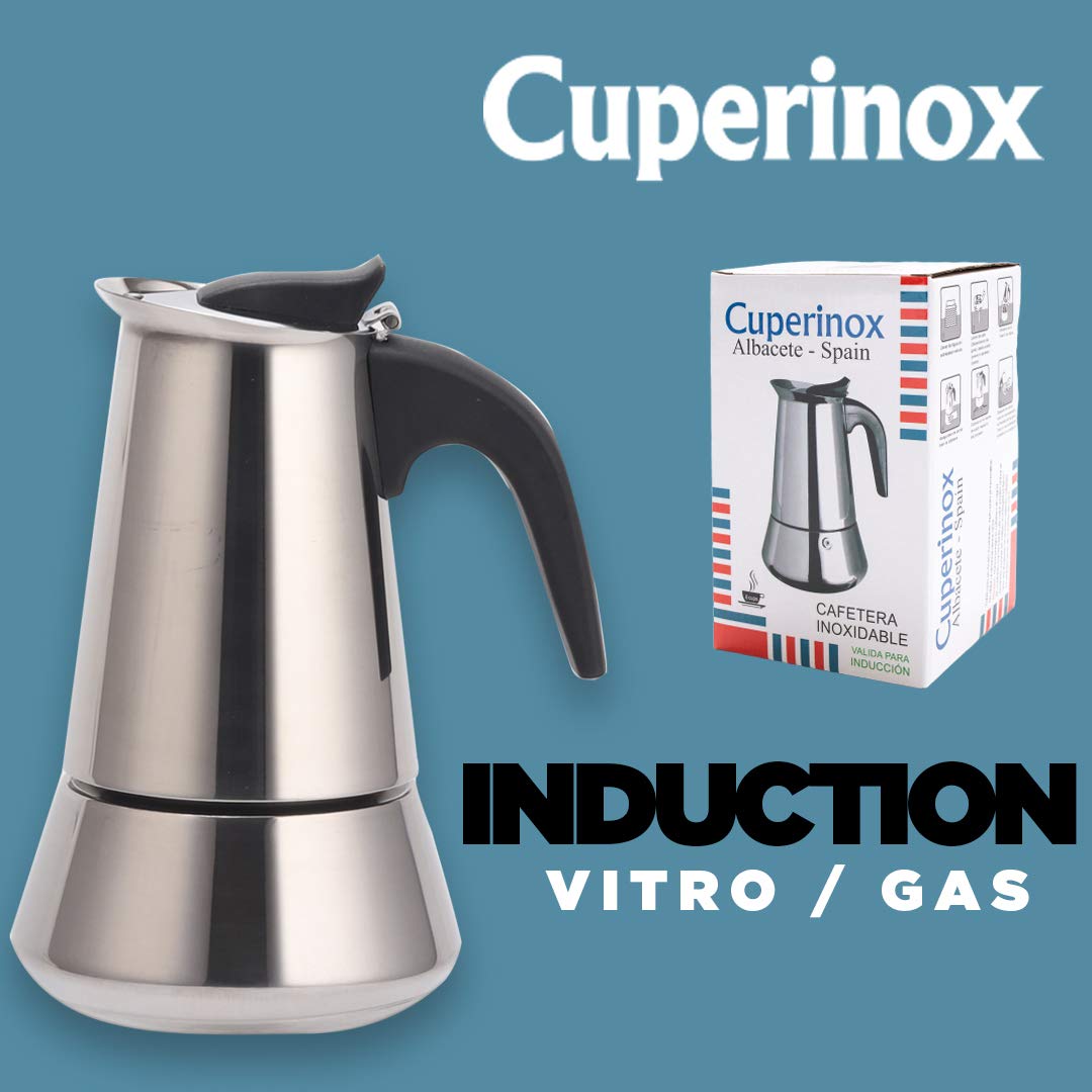 Cuperinox Italian Stovetop Espresso Maker - 12 Cup Induction Compatible Moka Pot for Gas, Electric & Ceramic Cooktops - Stainless Steel, Dishwasher Safe - Perfect for Home, Office & Camping Coffee Brewing