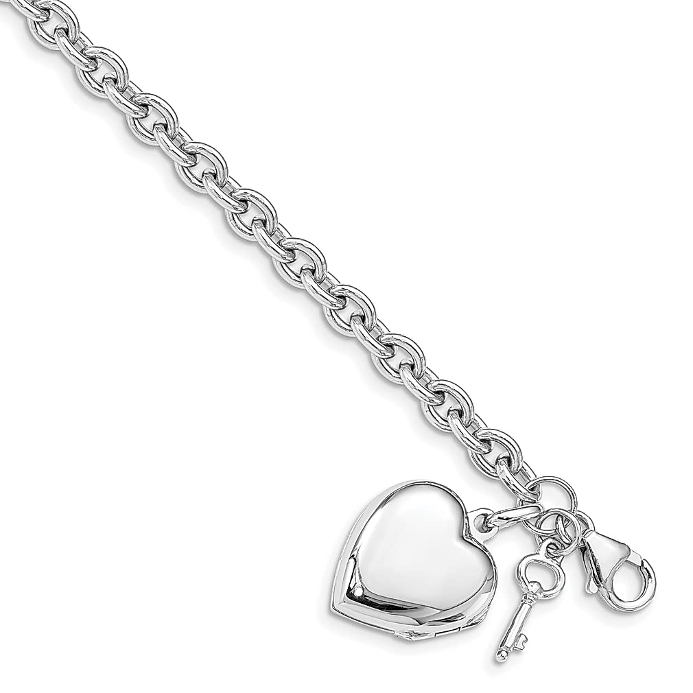 925 Sterling Silver Heart Locket Key Bracelet - Dainty Love Charm Bracelet for Women - Elegant Fine Jewelry Gift for Her - Perfect for Anniversaries, Valentine's Day & Romantic Occasions