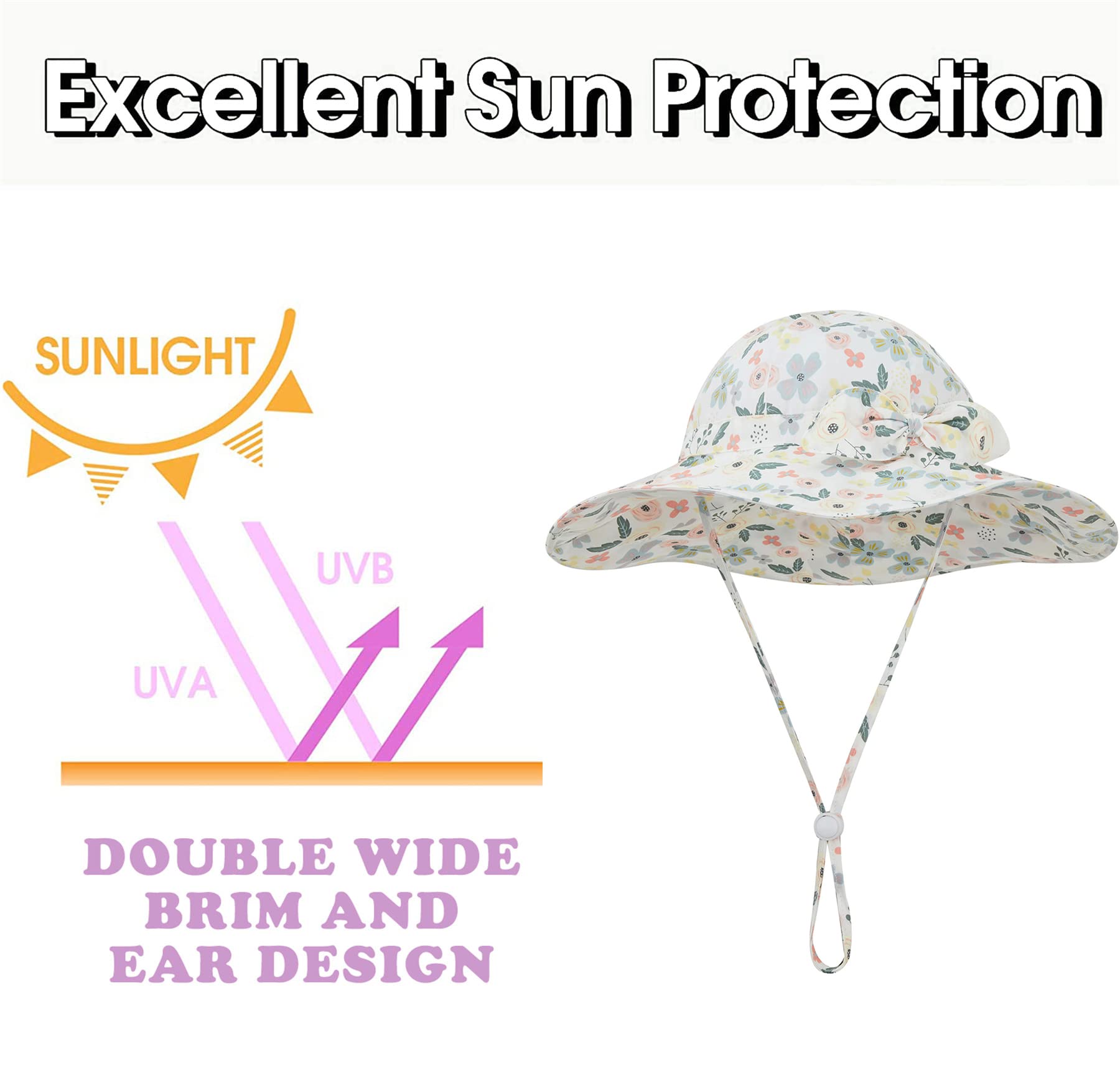 Baby Girls Sun Hat UPF 50+ Wide Brim Bucket Hat for Toddler & Infant - UV Protection for Beach, Pool, Park & Outdoor Summer Activities